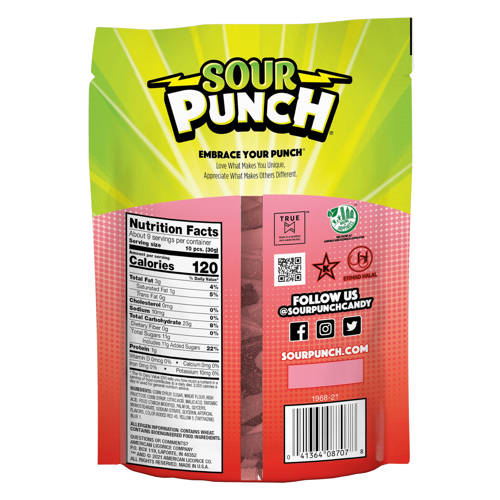 Sour Punch Bites Rad Reds Back of Package - Red Sour Candy -  Red Sour Punch