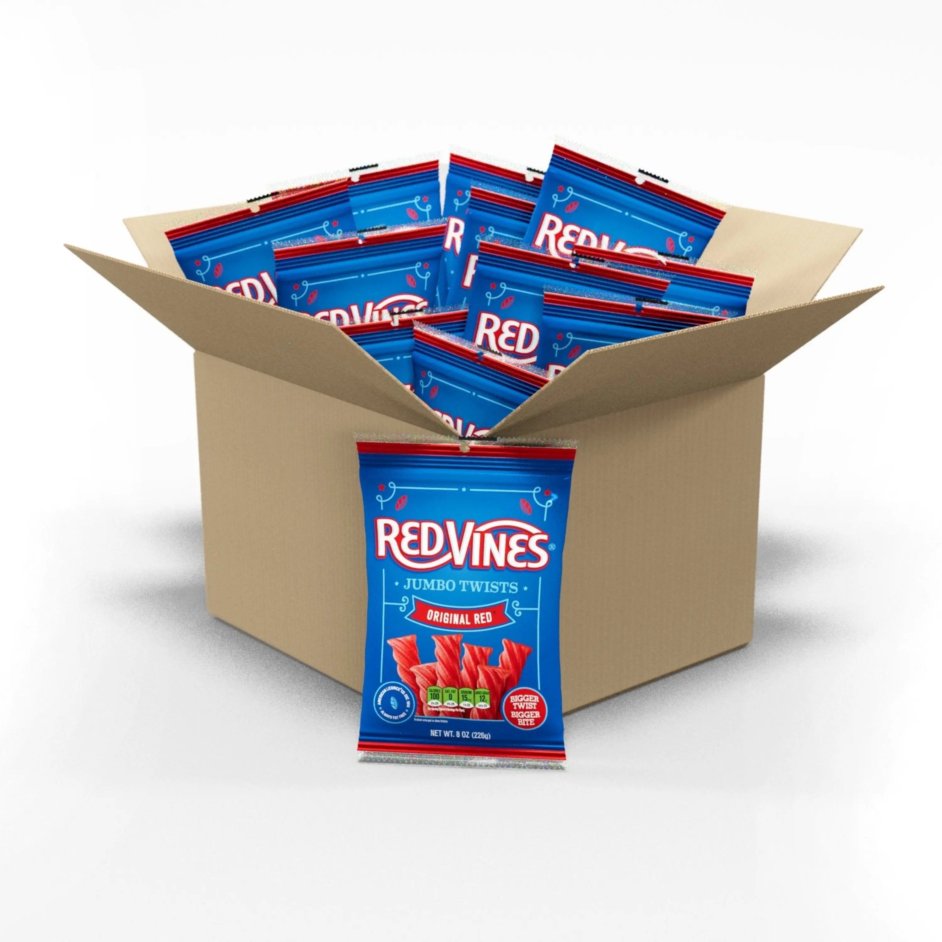 RED VINES Jumbo Original Red Licorice Twists box of 12, 8oz packages
