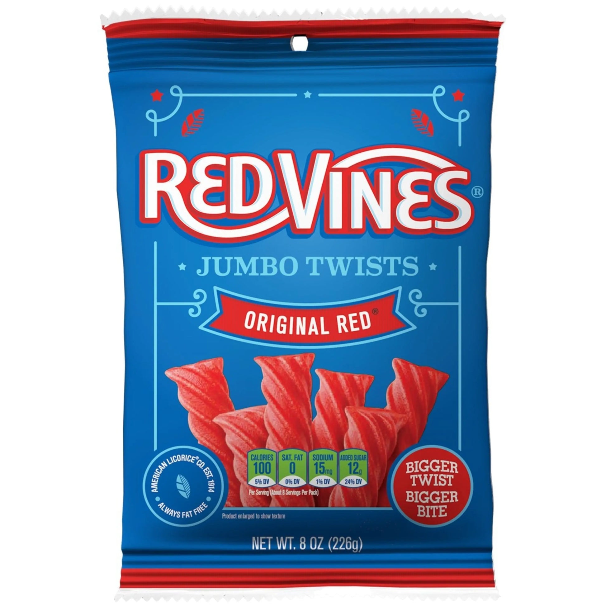 RED VINES Jumbo Original Red Licorice Twists front of 8oz package