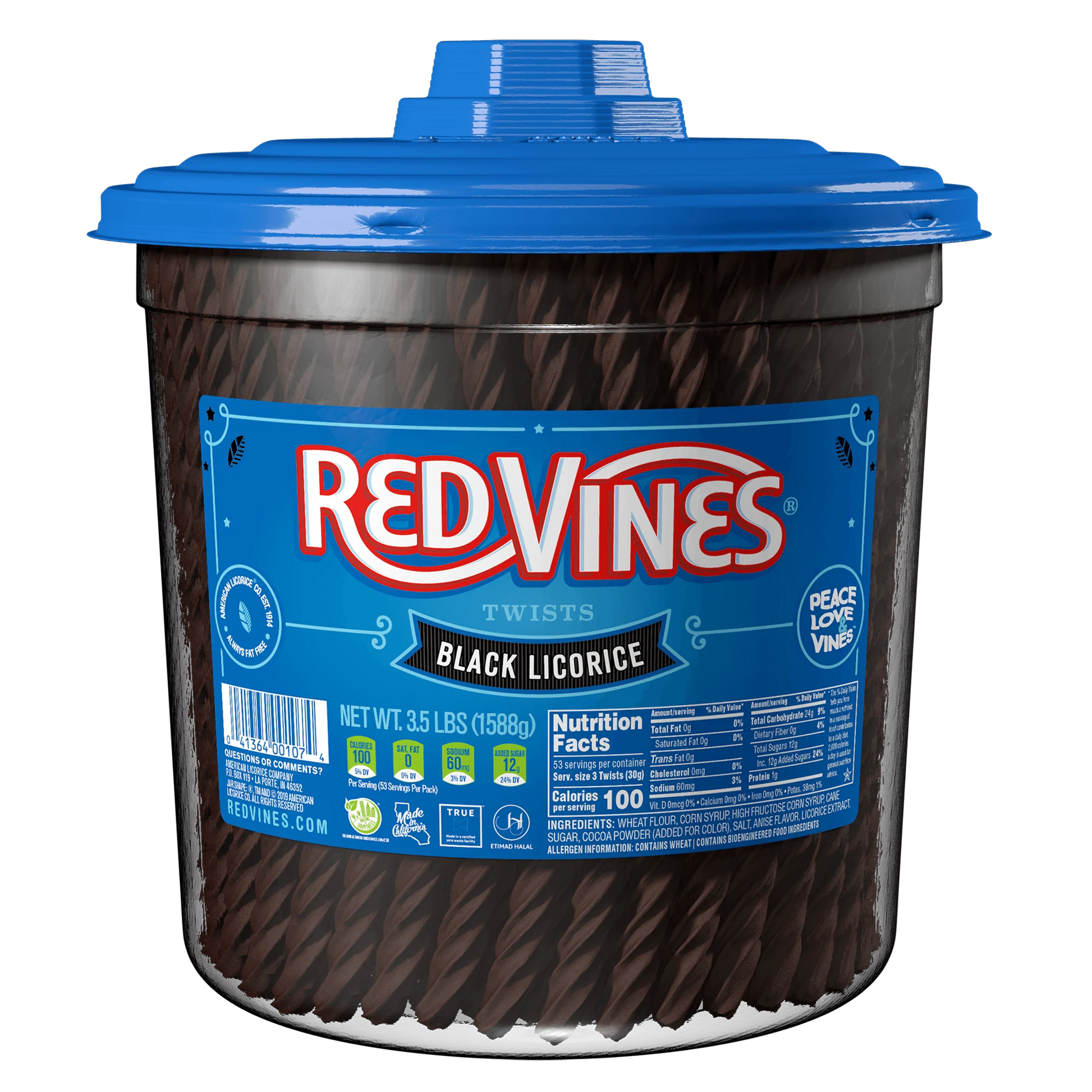 Front of RED VINES  Black Licorice 3.5 Pound Jar