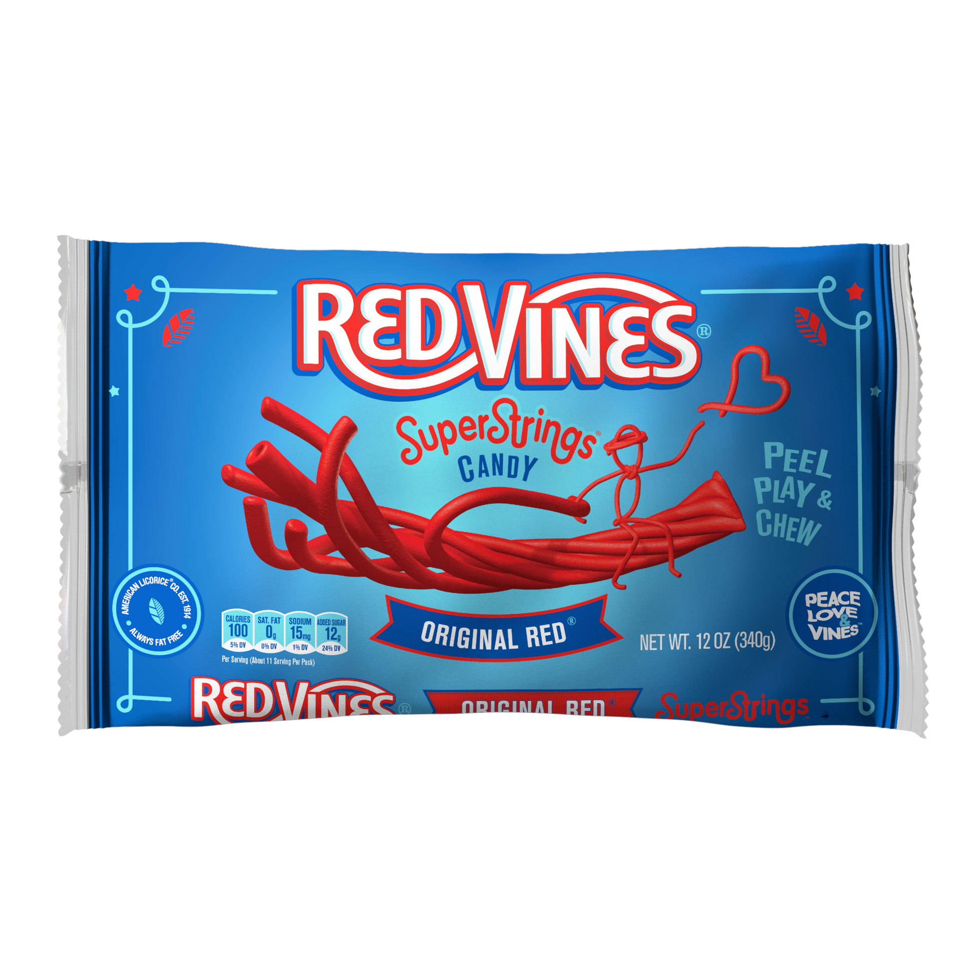 RED VINES SuperStrings front of 12oz bag