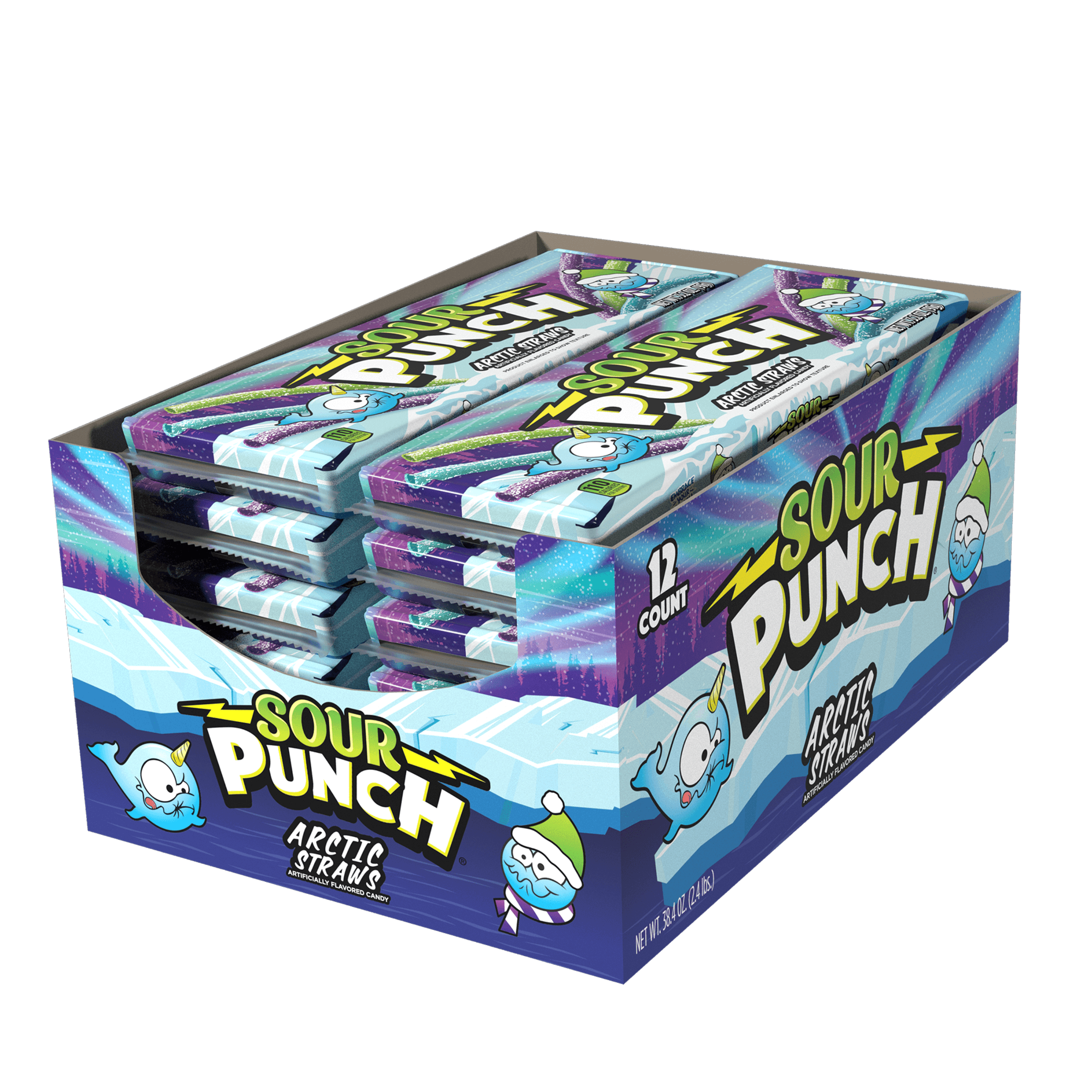 12 pack of Sour Punch Arctic Straws Holiday Candy 3.2oz Trays