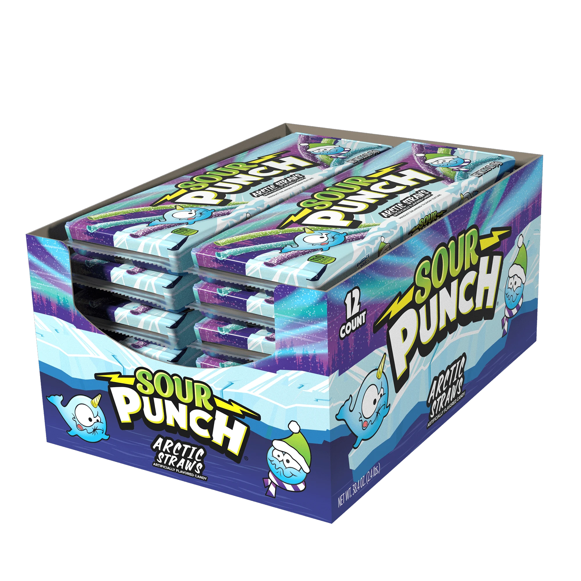 12 pack of Sour Punch Arctic Straws Holiday Candy 3.2oz Trays