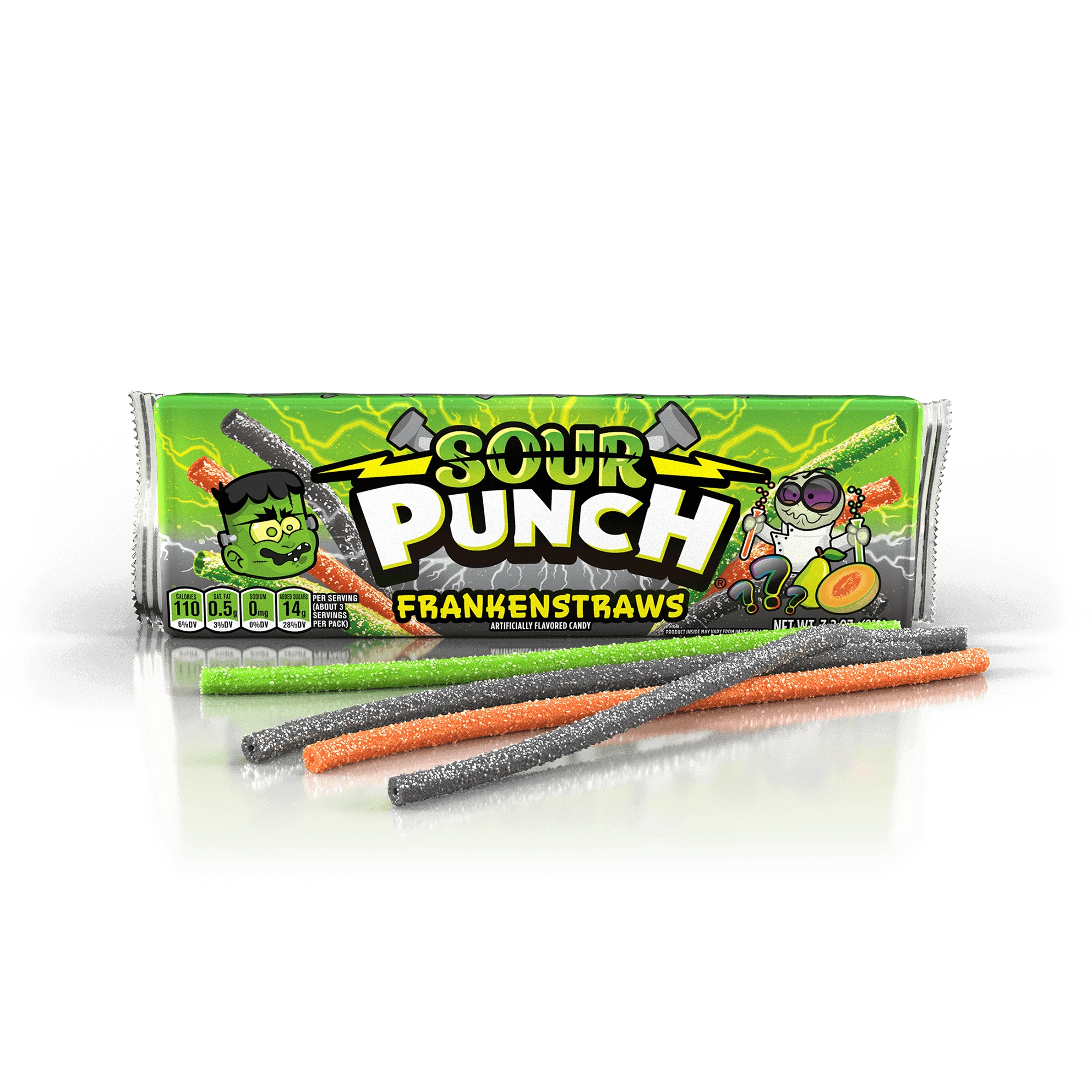 Sour Punch Frankenstraws Halloween Candy, 3.2oz Tray