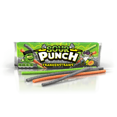 Sour Punch Frankenstraws Halloween Candy, 3.2oz Tray
