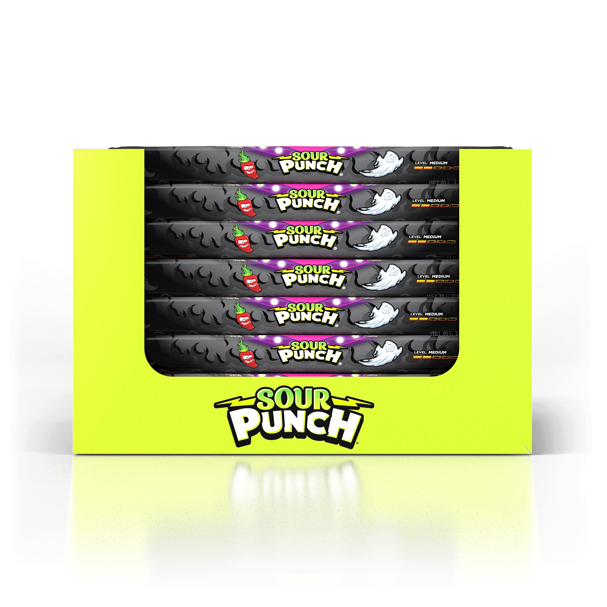 24-pack caddy of Sour Punch Ghost Pepper Roulette Straws 3.2oz Trays