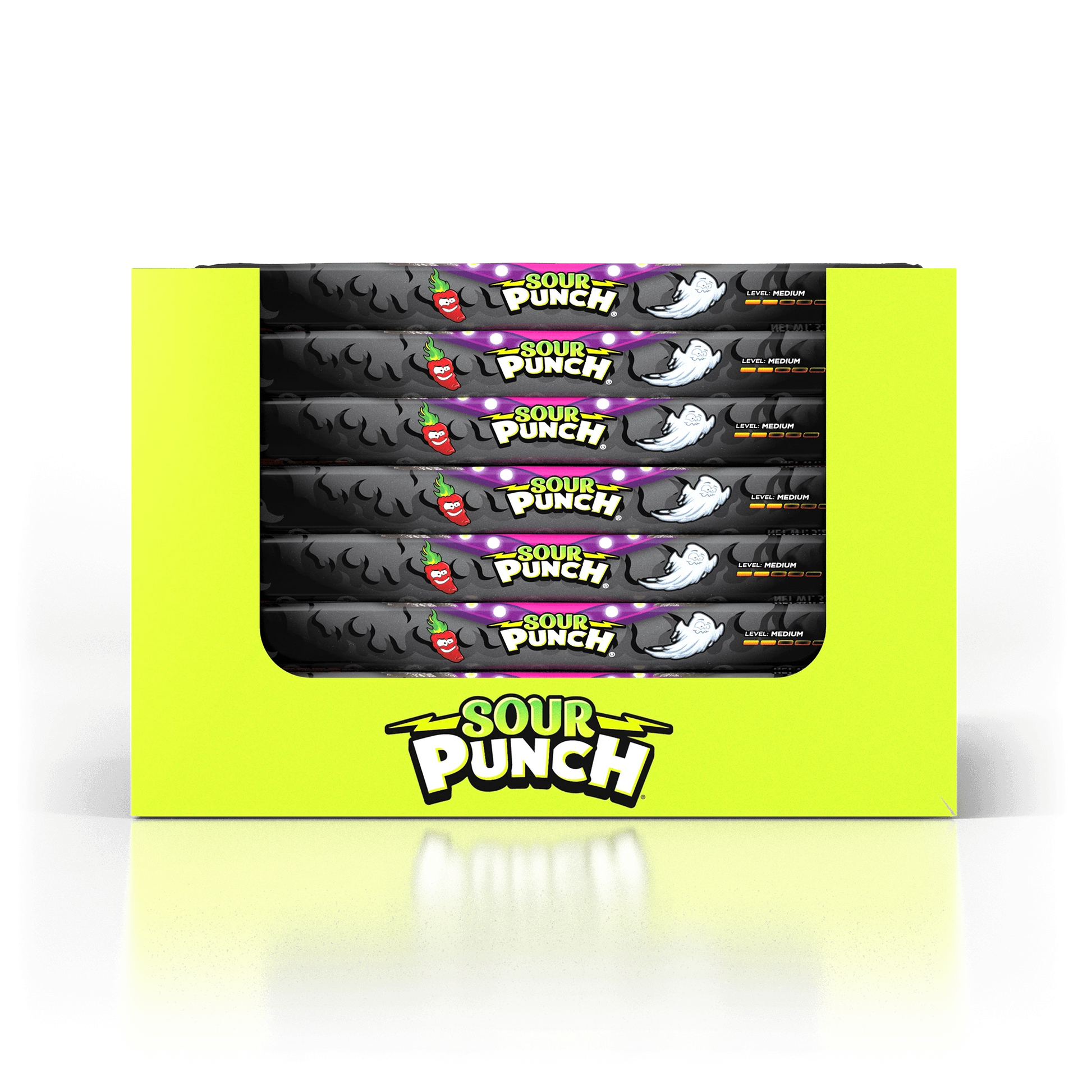 24-pack caddy of Sour Punch Ghost Pepper Roulette Straws 3.2oz Trays