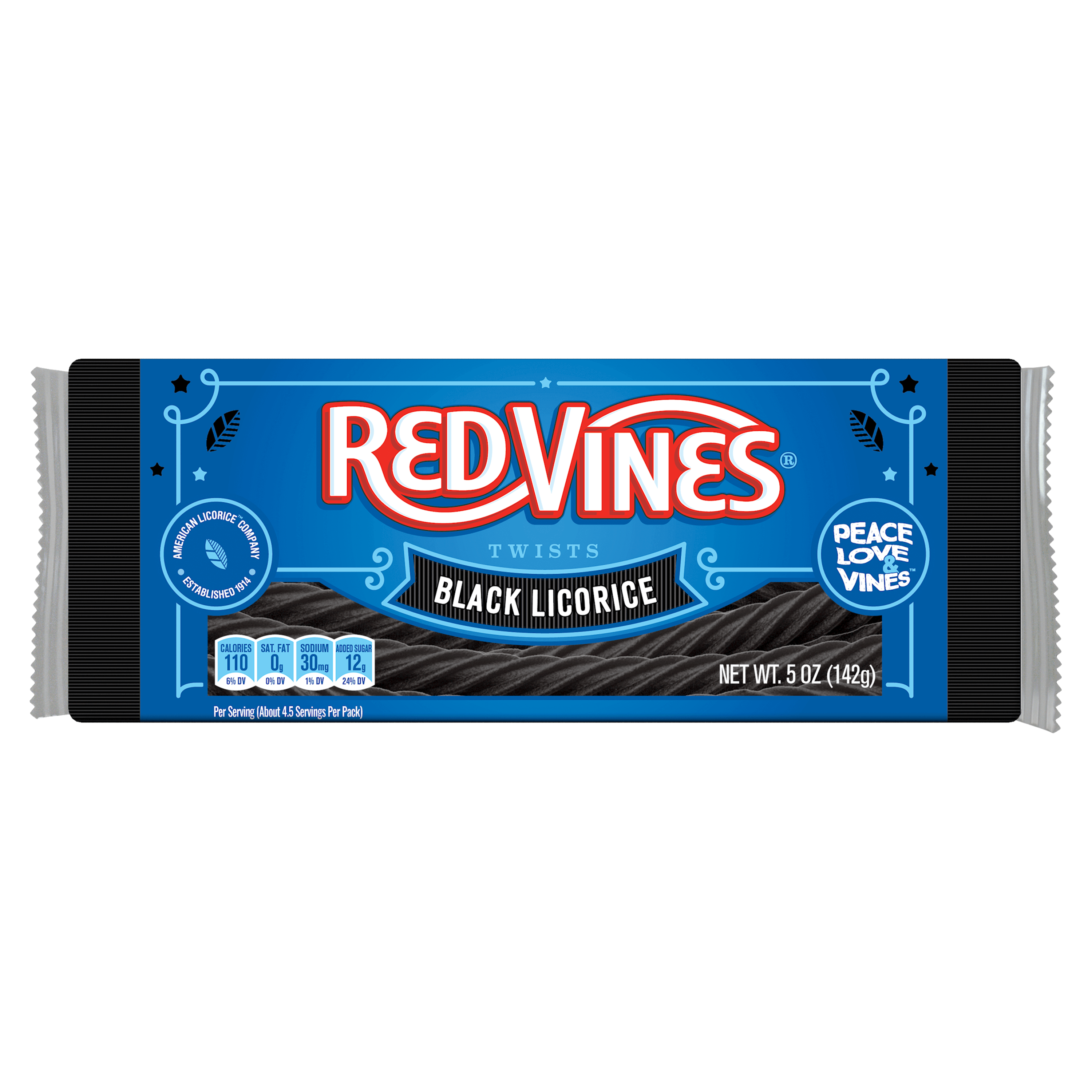 Front of RED VINES Black Licorice Twists 5oz Tray