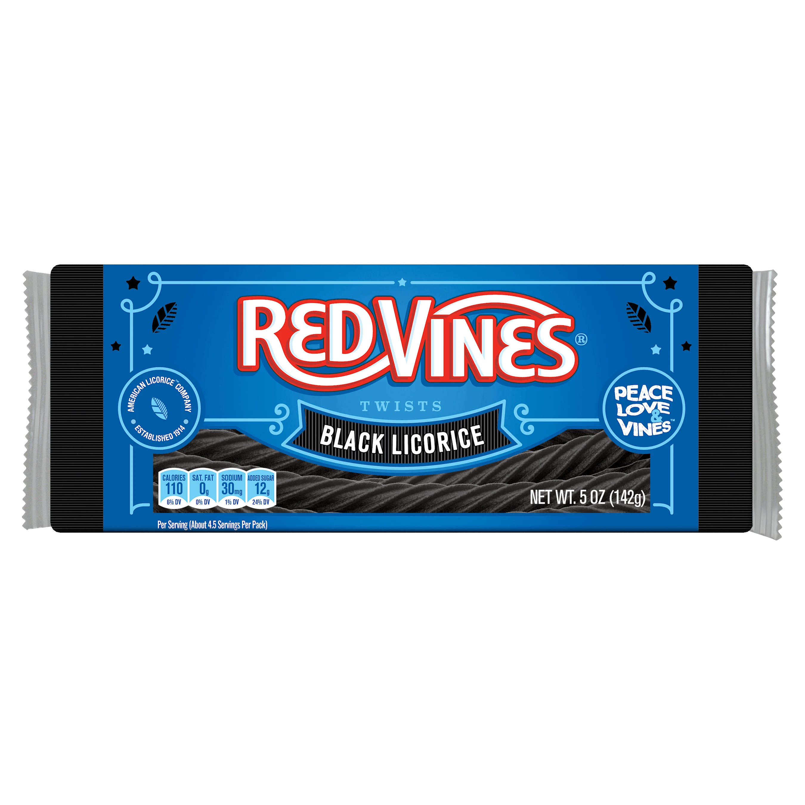 Front of RED VINES Black Licorice Twists 5oz Tray