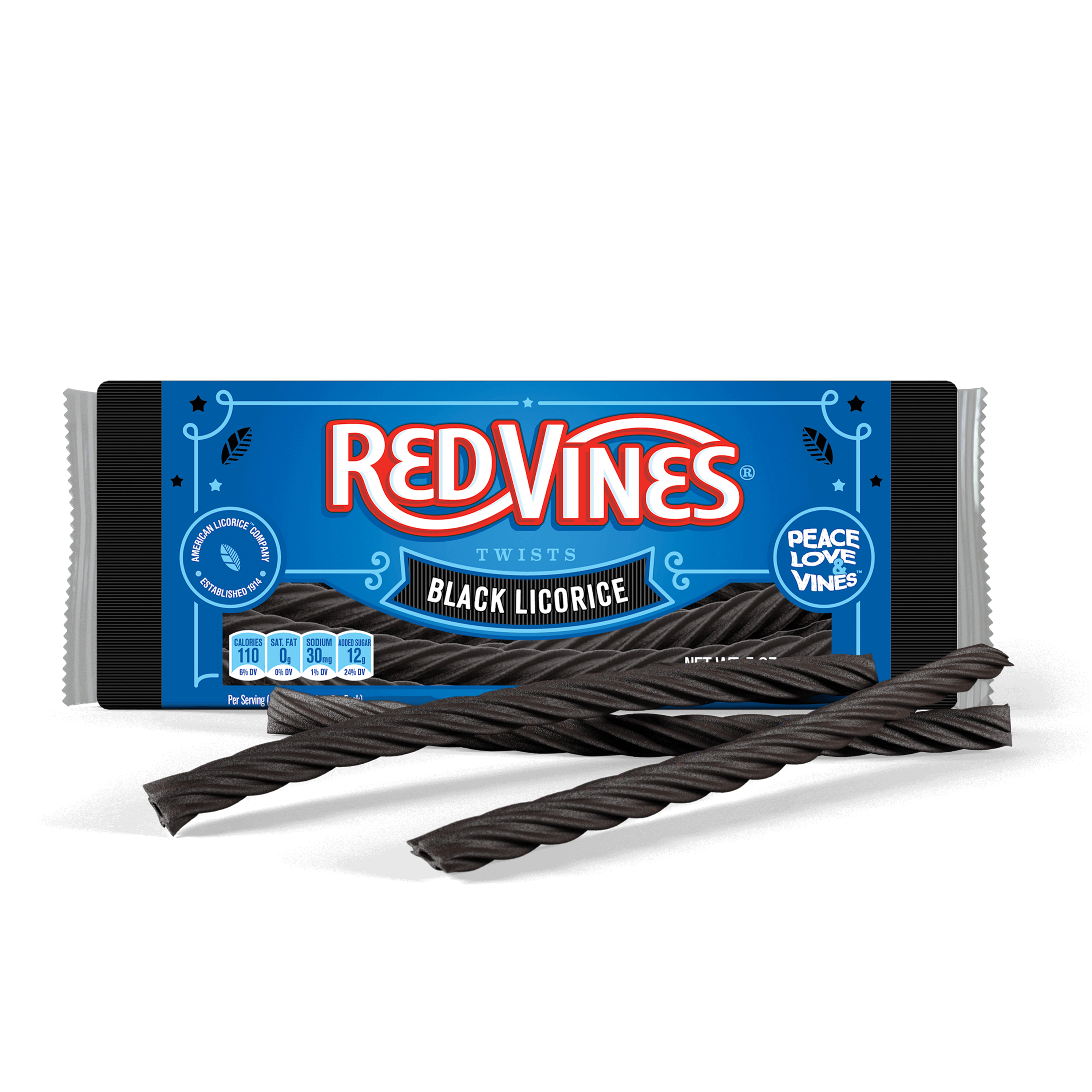 RED VINES Black Licorice Twists 5oz Tray with candy in front