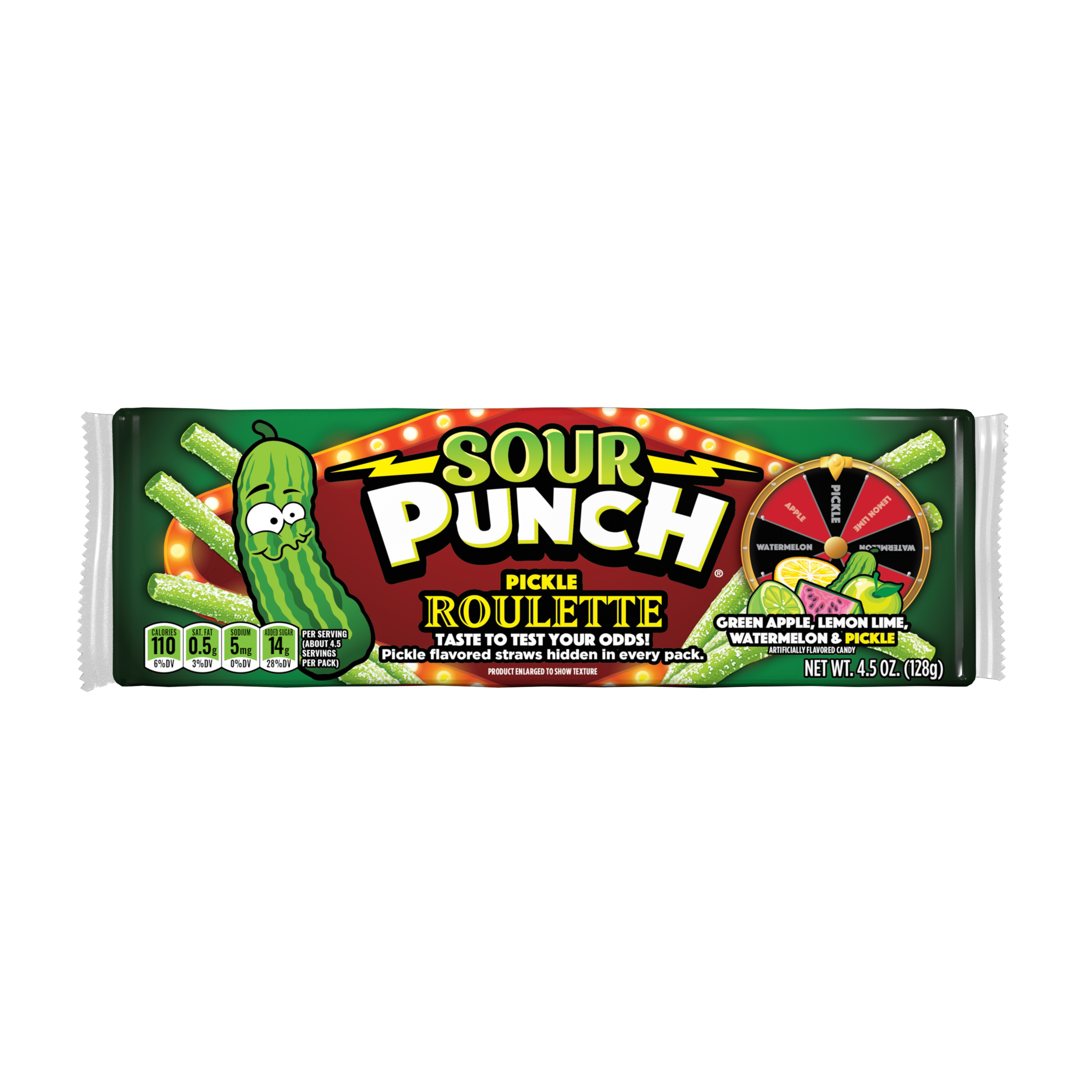 SOUR PUNCH Pickle Roulette Straws April Fool's Day Candy - Pickle Candy - Front of 4.5oz Tray