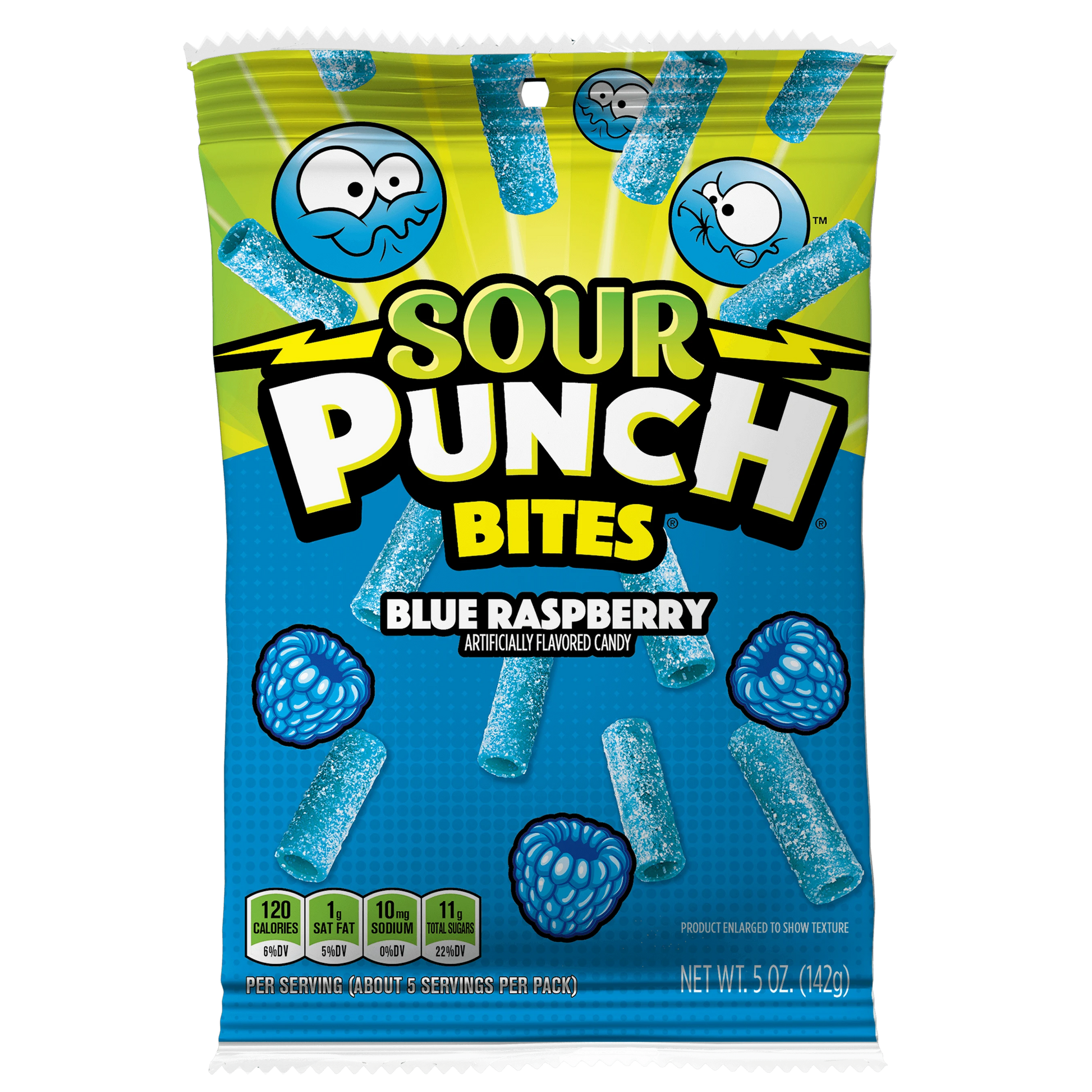 Blue Raspberry Sour Candy - Sour Punch Bites Blue Raspberry Front of Package - Blue Candy