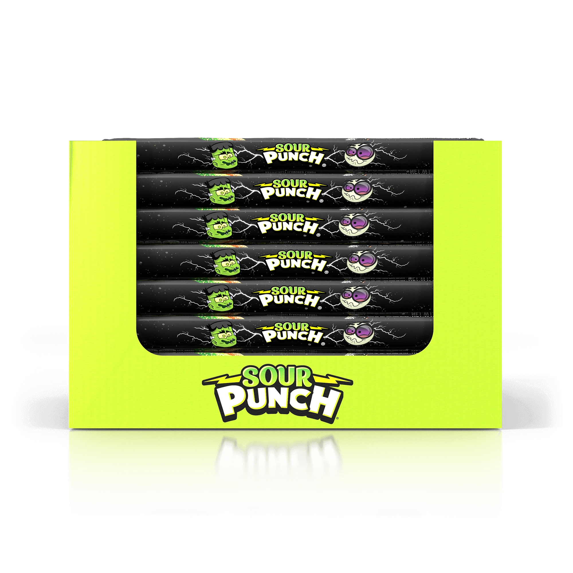 24-pack caddy of Sour Punch Frankenstraws Halloween Candy 3.2oz Trays