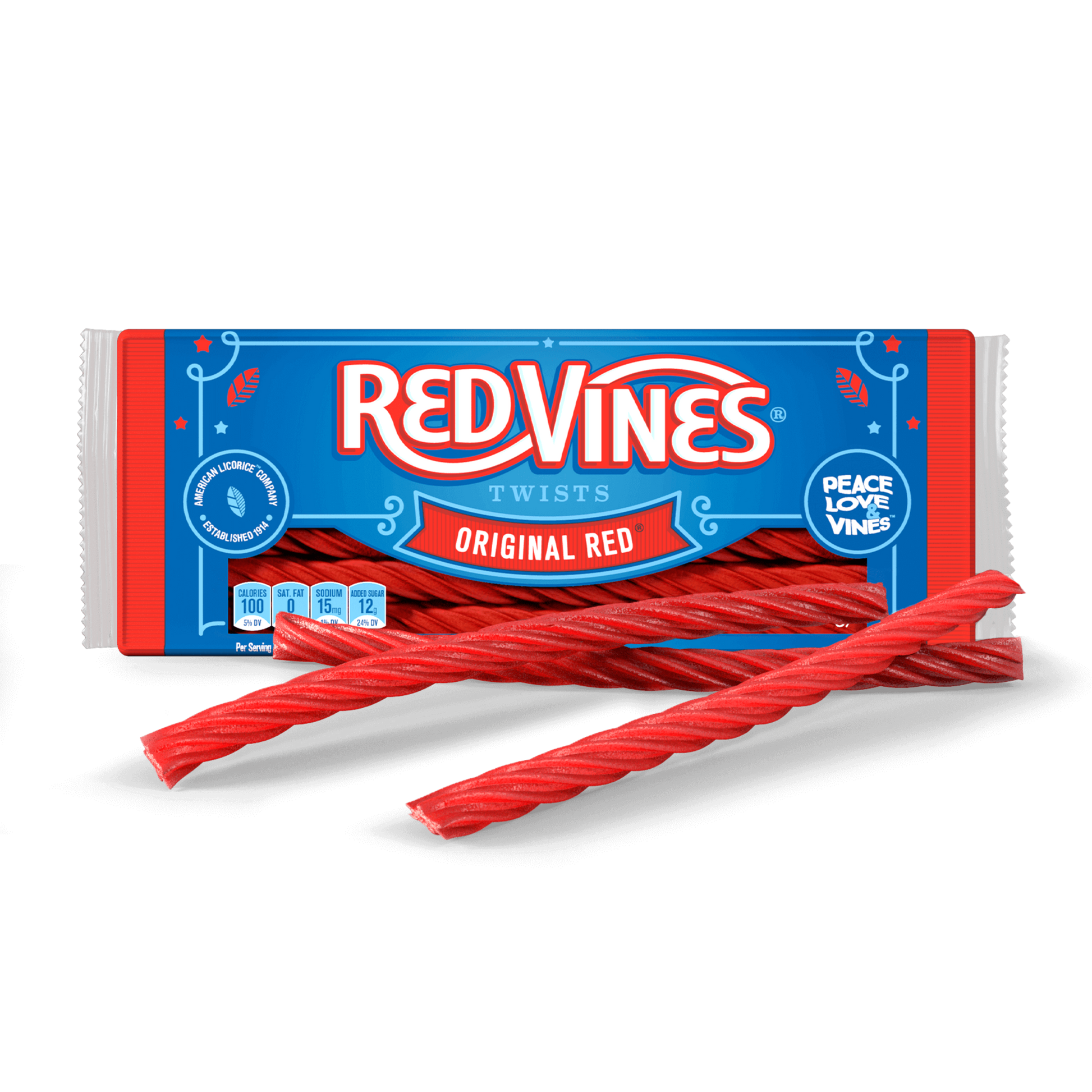 RED VINES Original Red licorice twists 5oz tray with candy in front