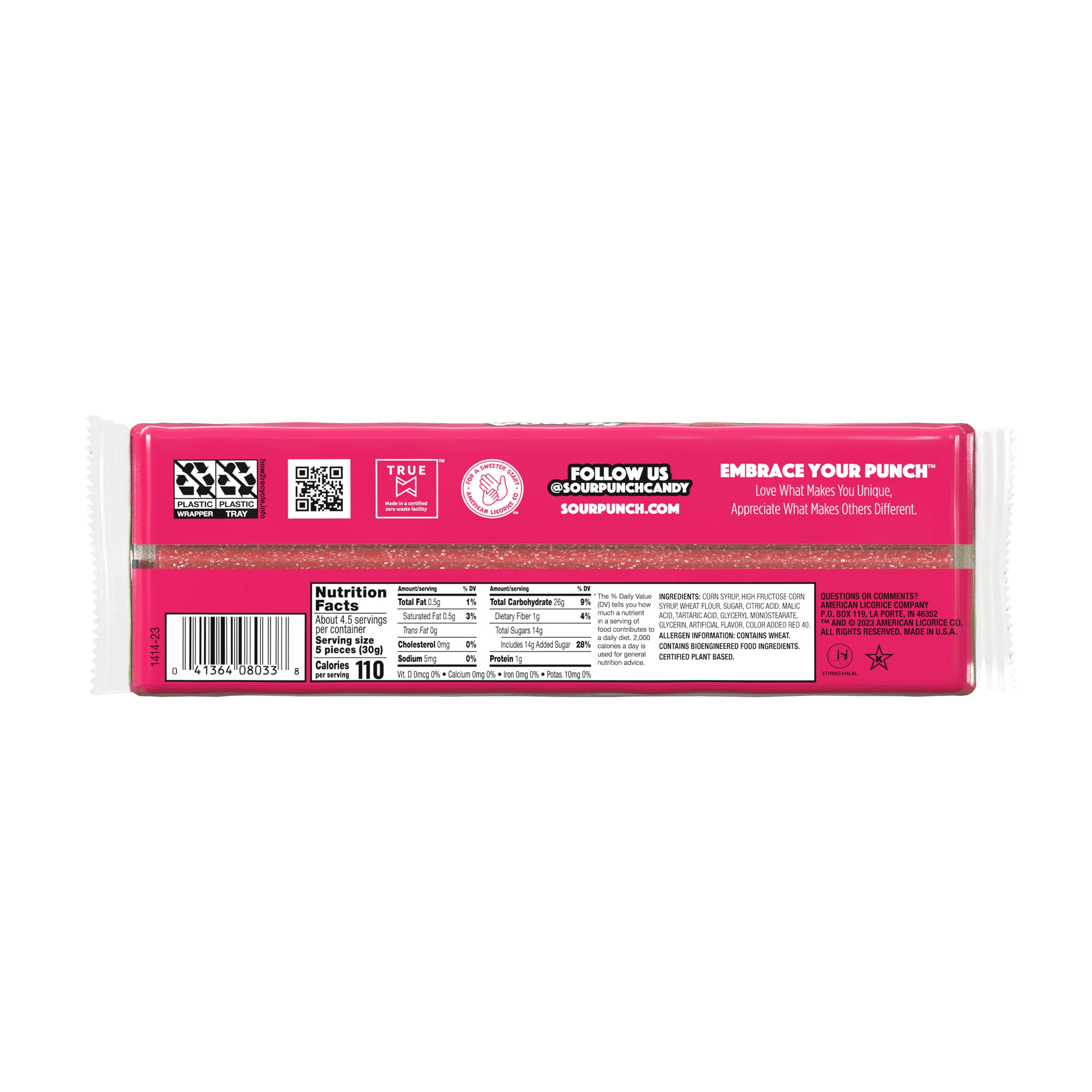 Sour Punch Strawberry Straws Back of Package - Sour Strawberry Straws - Sour Straw Candy