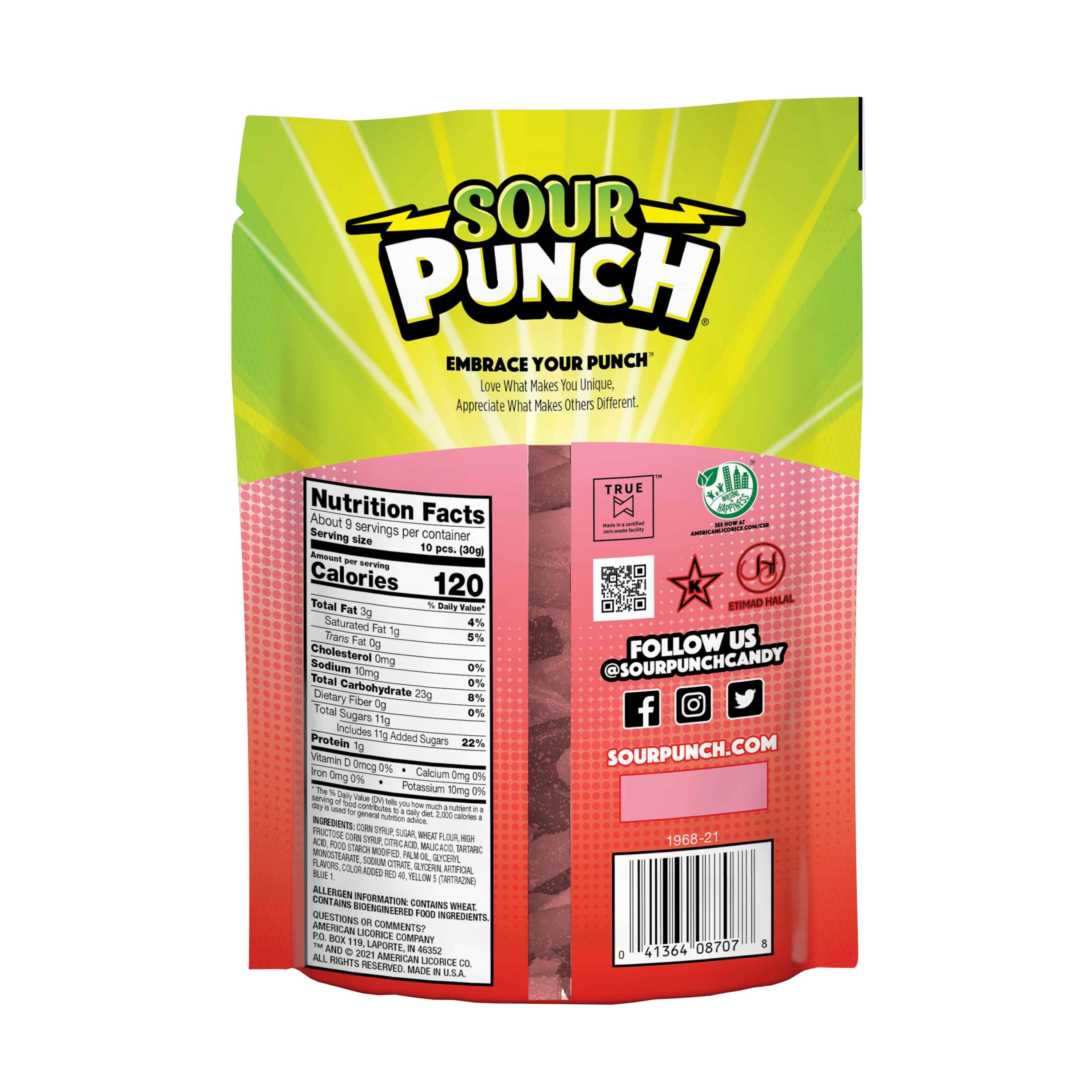 Sour Punch Bites Rad Reds Back of Package - Red Sour Candy -  Red Sour Punch