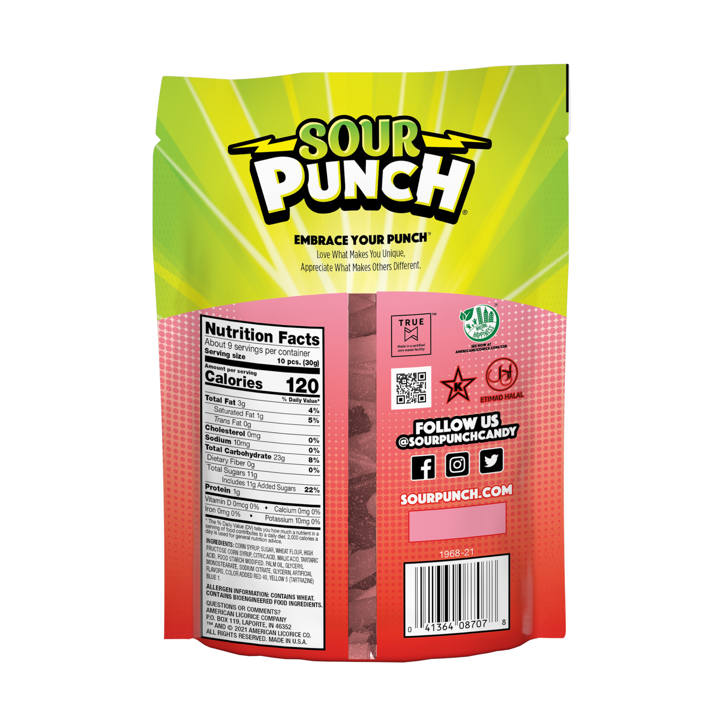 Sour Punch Bites Rad Reds Back of Package - Red Sour Candy -  Red Sour Punch