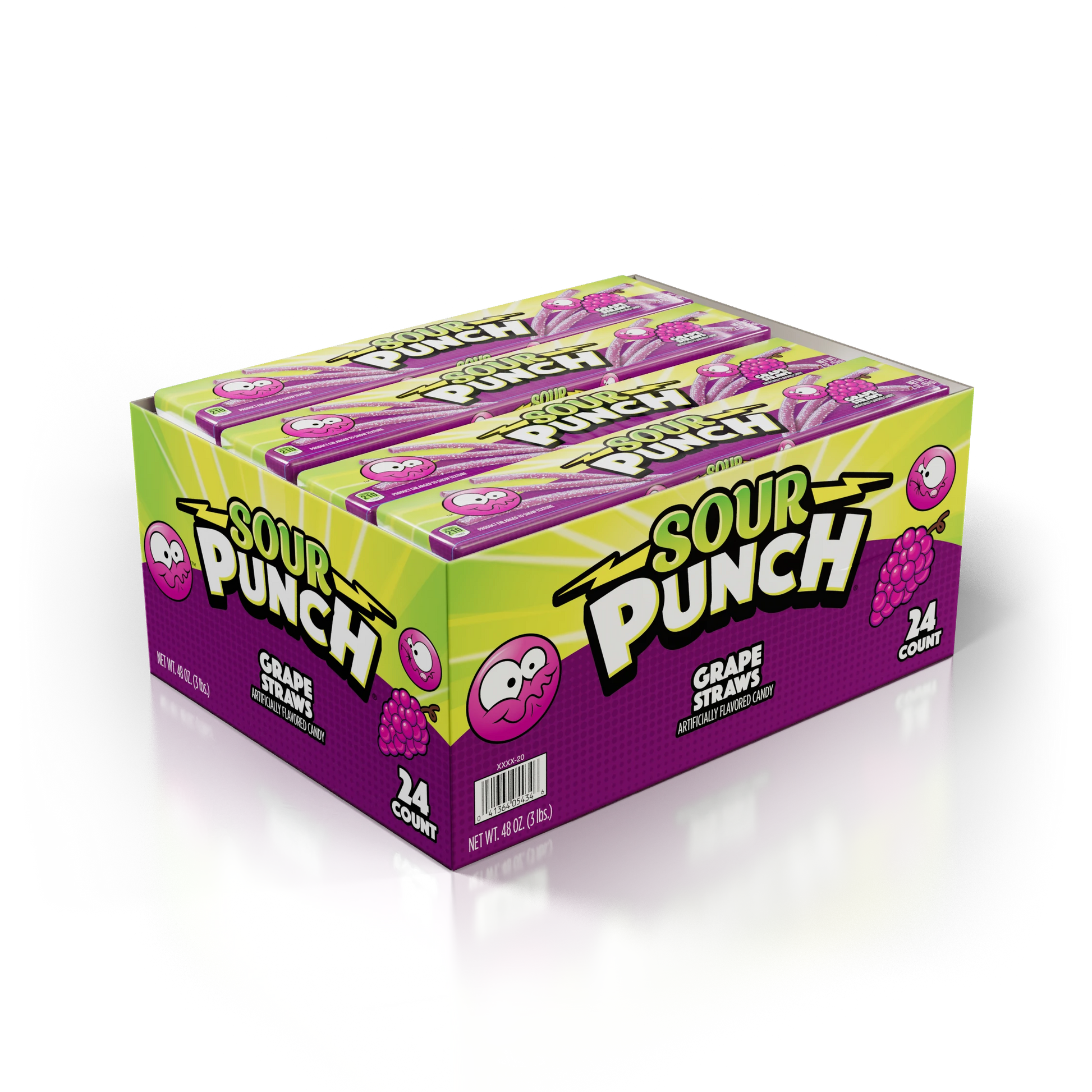 Front of Sour Punch Grape Candy Straws 2oz Trays Caddy