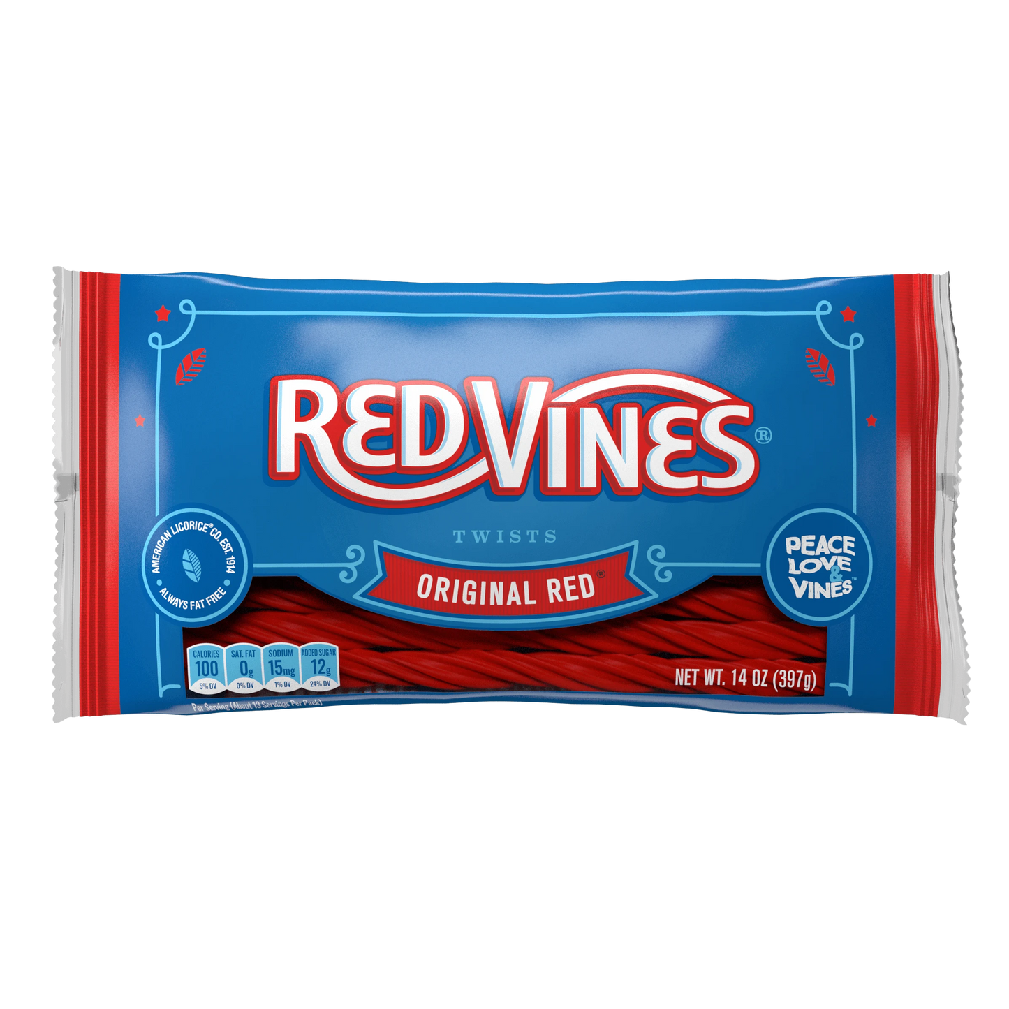 RED VINES Original Red licorice twists - front of 14oz bag