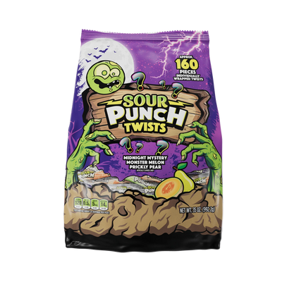 SOUR PUNCH Individually Wrapped Halloween Candy Twists - front of 35oz bag