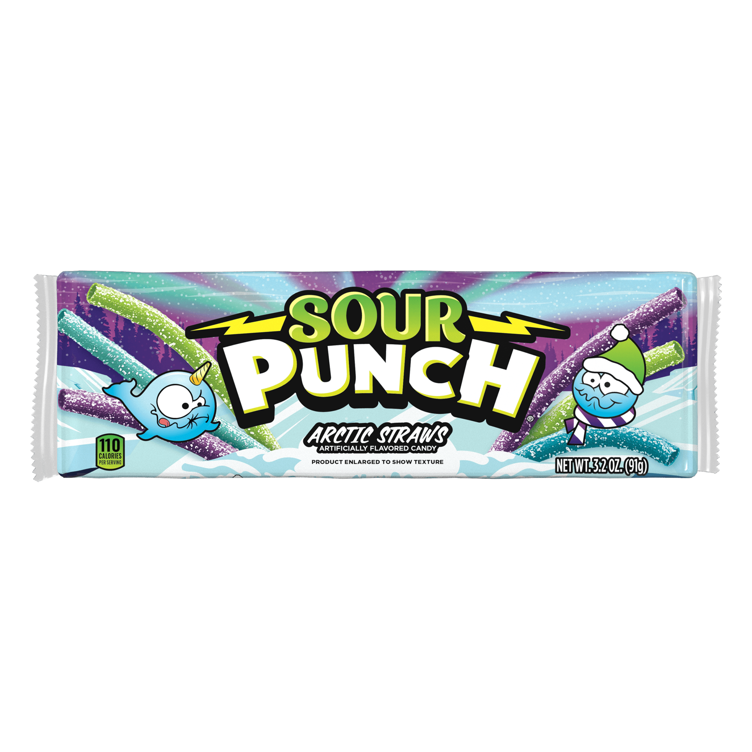 Front of Sour Punch Arctic Straws Holiday Candy 3.2oz Tray