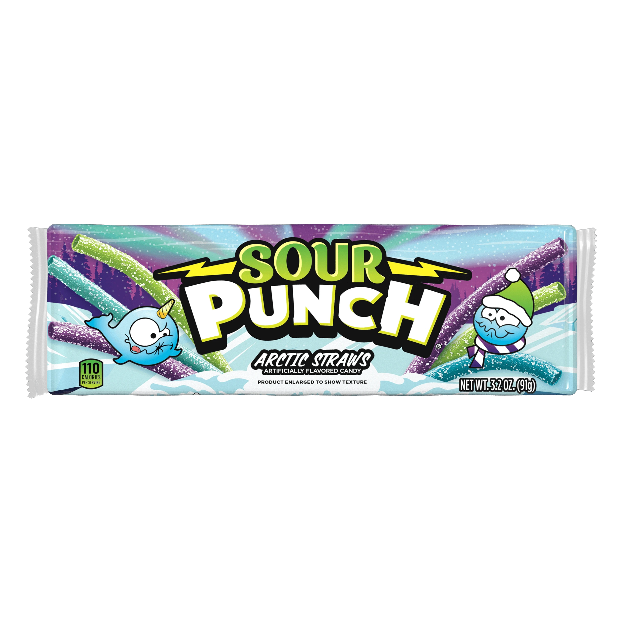 Front of Sour Punch Arctic Straws Holiday Candy 3.2oz Tray