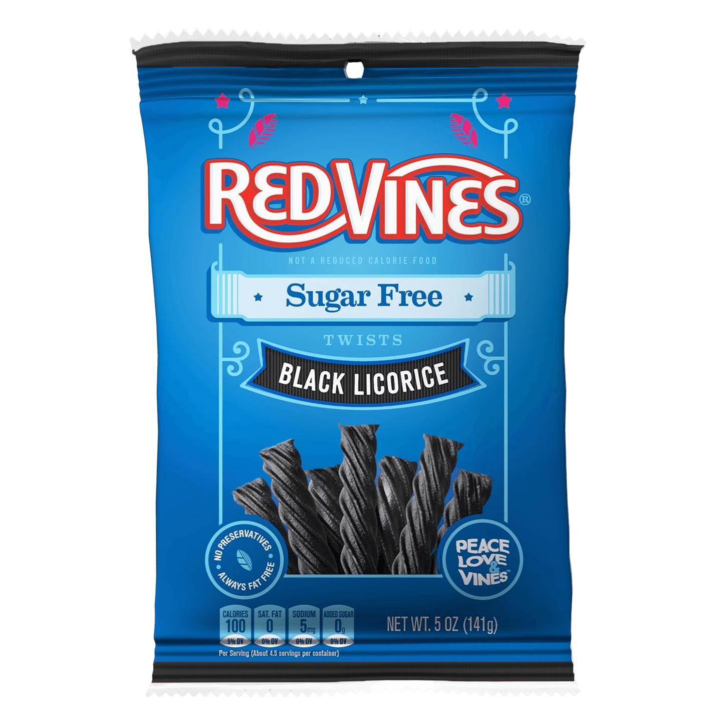 Front of RED VINES Sugar Free Black Licorice Twists 5oz bag