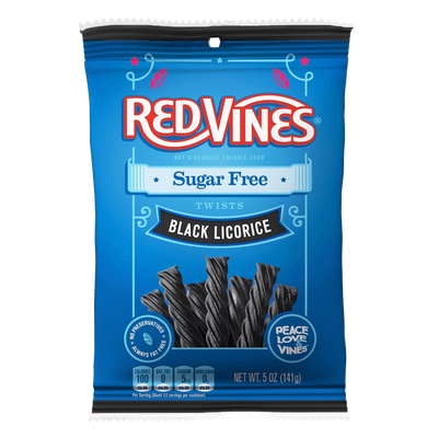 Front of RED VINES Sugar Free Black Licorice Twists 5oz bag