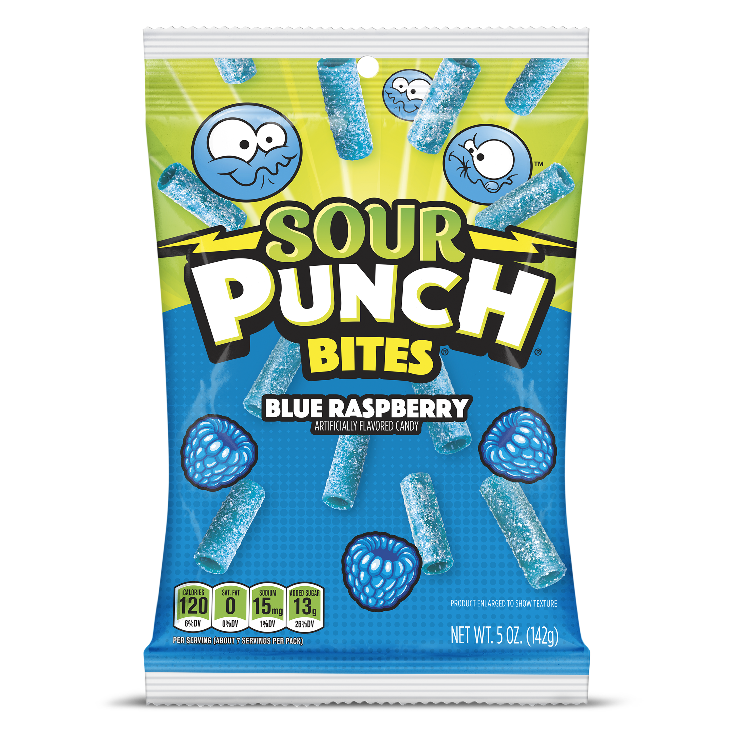 Blue Raspberry Sour Candy - Sour Punch Bites Blue Raspberry Front of Package - Blue Candy