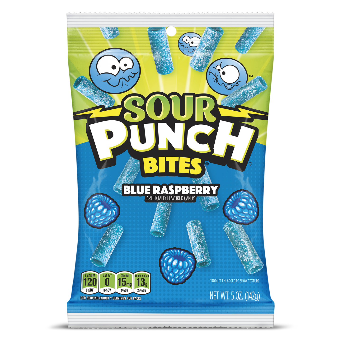 Blue Raspberry Sour Candy - Sour Punch Bites Blue Raspberry Front of Package - Blue Candy