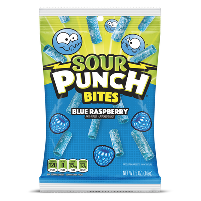 Blue Raspberry Sour Candy - Sour Punch Bites Blue Raspberry Front of Package - Blue Candy