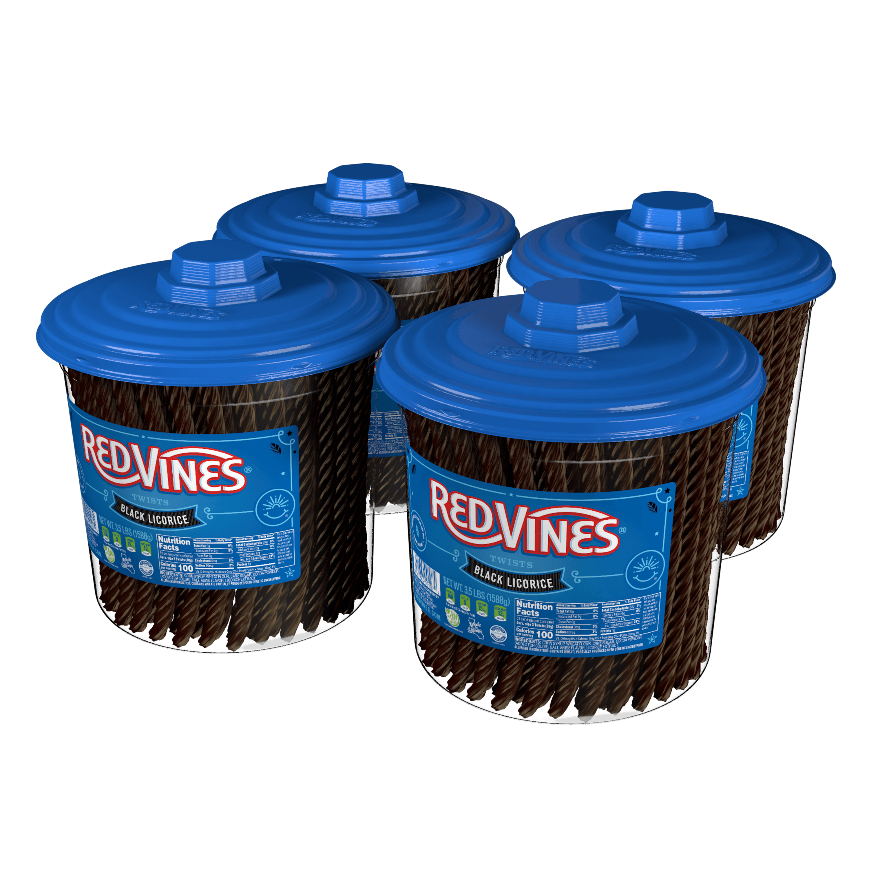 4 pack of RED VINES Black Licorice 3.5 Pound Jars