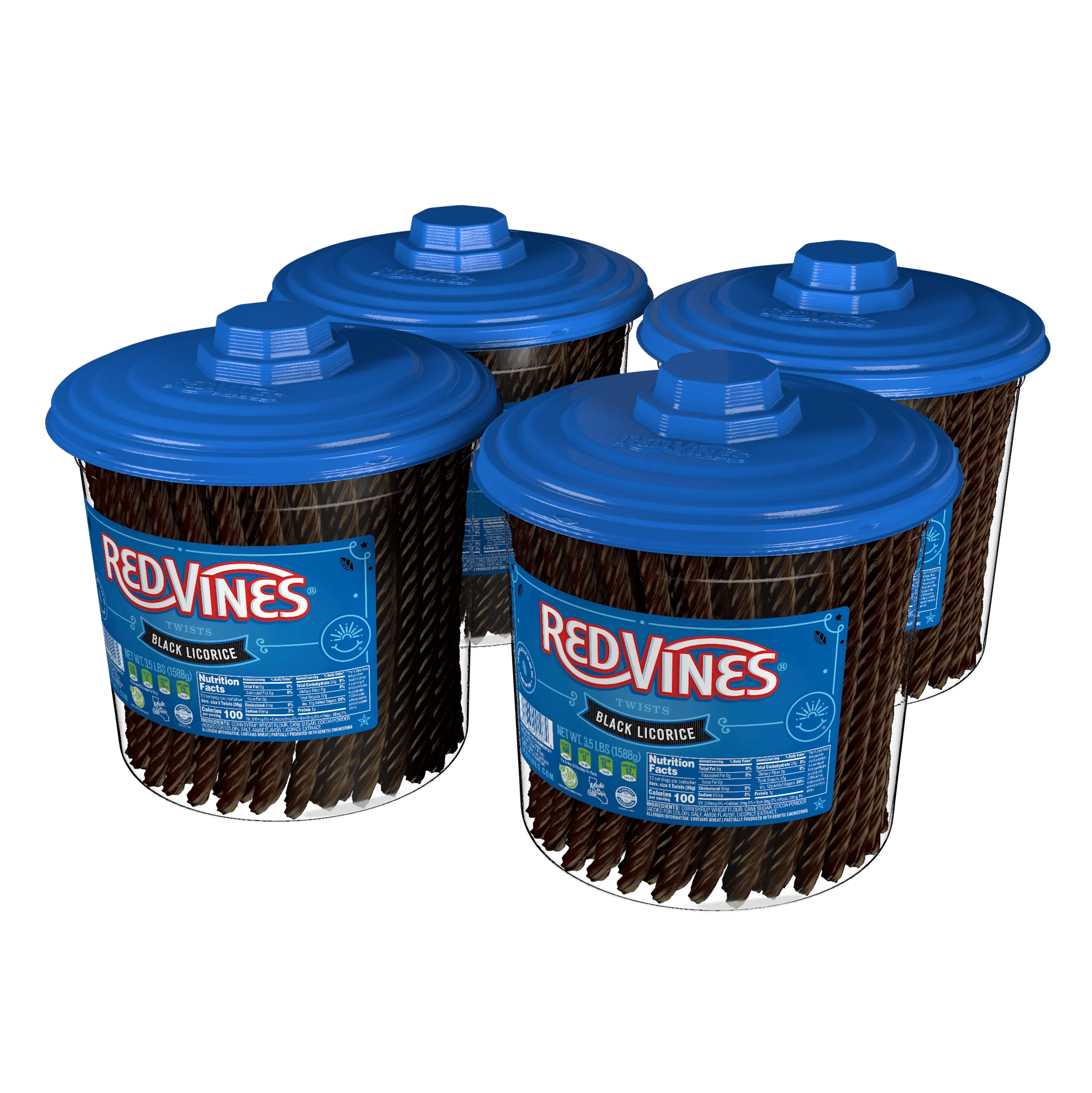 4 pack of RED VINES Black Licorice 3.5 Pound Jars