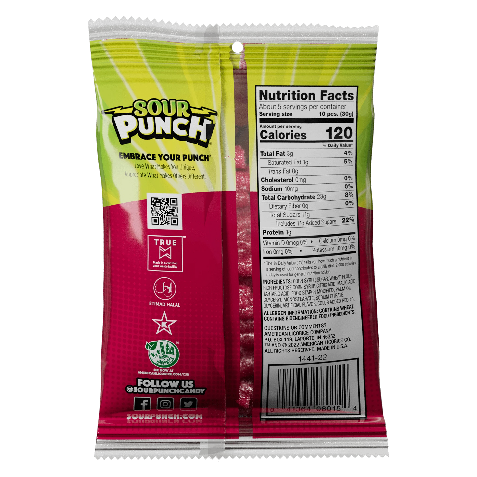 Back of Sour Punch Strawberry Bites Bag - Sour Strawberry Bites Candy