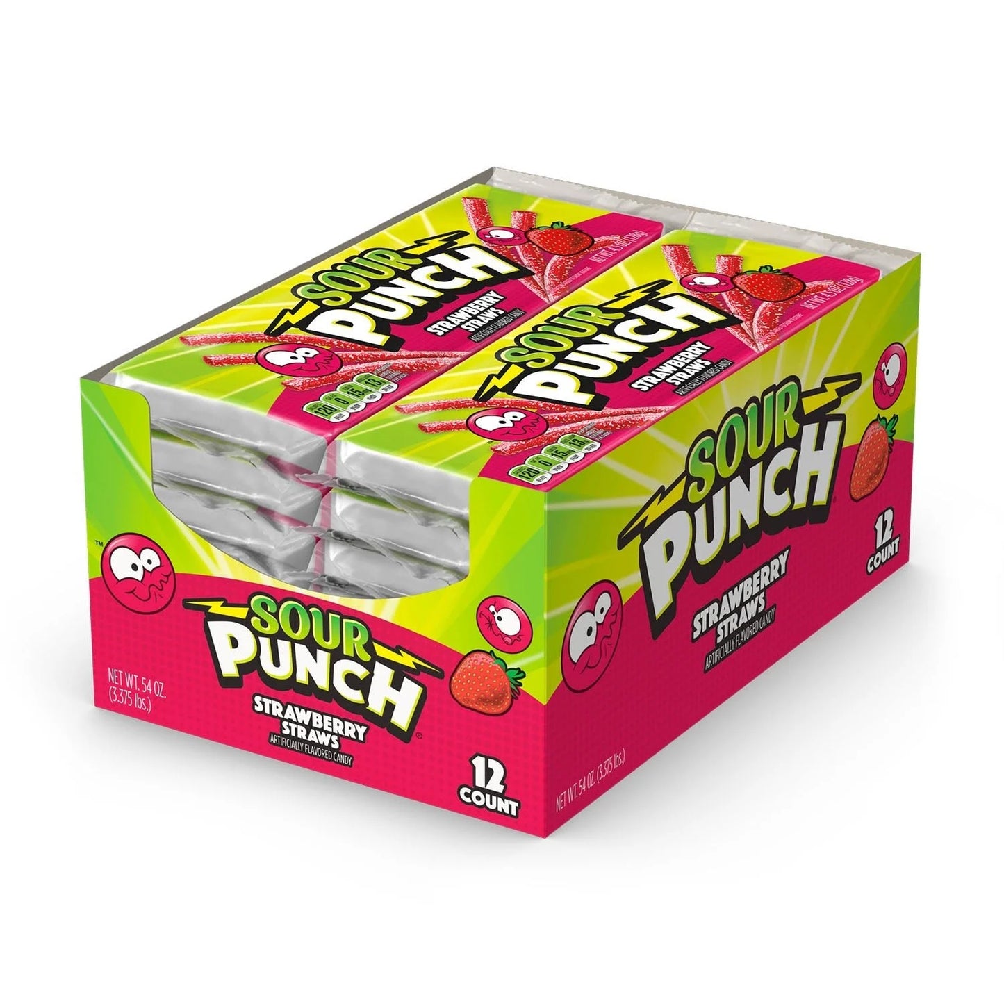 12 count box of Sour Punch Strawberry Straws 4.5oz Trays