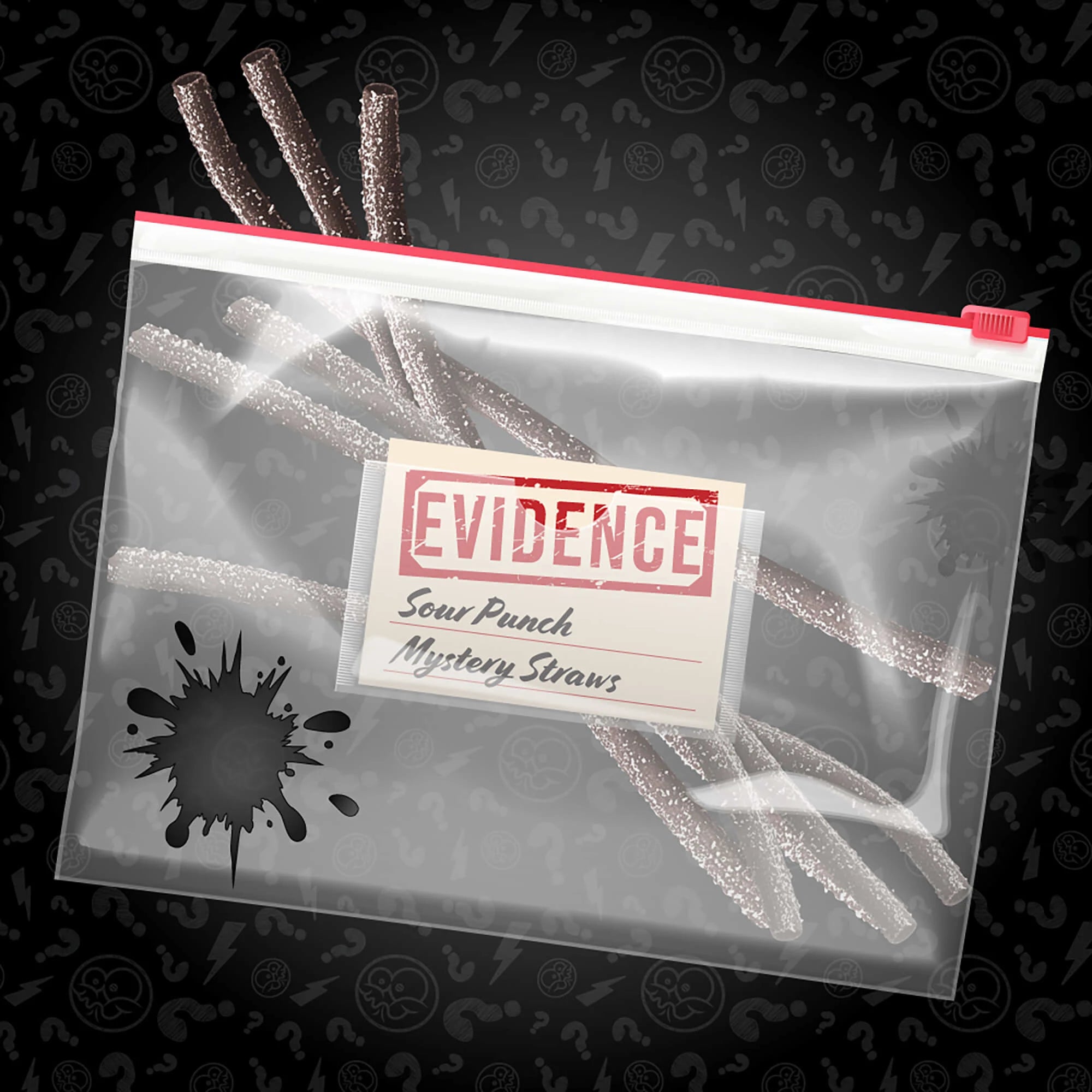 Sour Punch Mystery Straws mystery flavored candy in an evidence bag