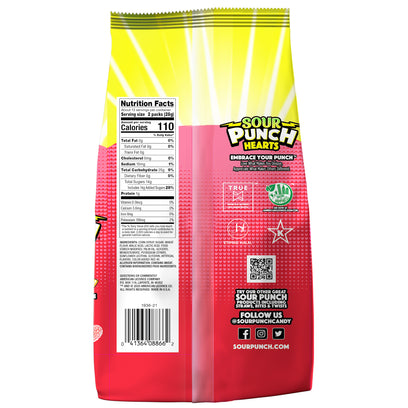 SOUR PUNCH Hearts valentine candy with 25 exchange pouches - back of packaging