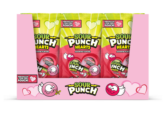 12 pack of SOUR PUNCH Hearts valentine candy 13oz bags