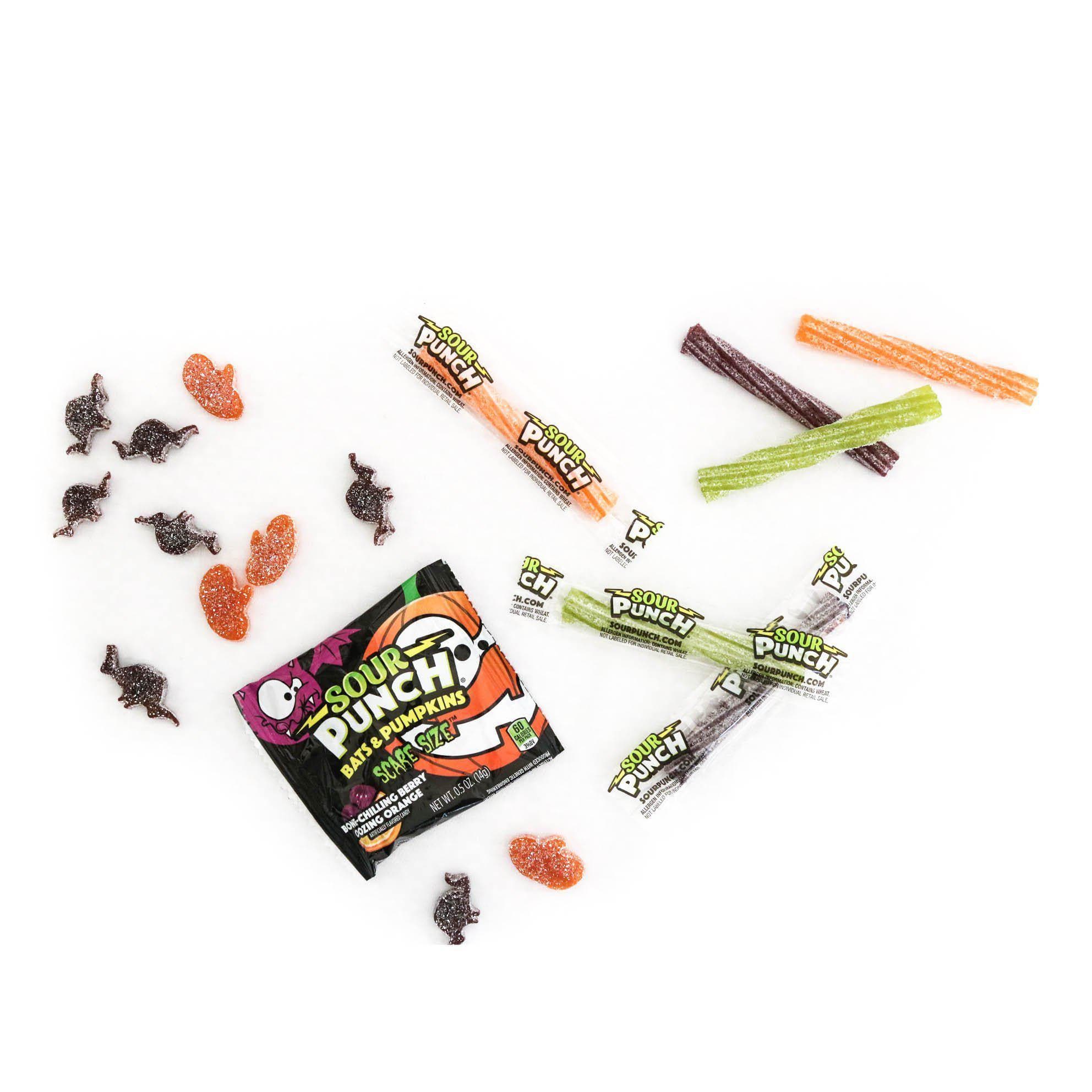 SOUR PUNCH Halloween Candy - Individually Wrapped Candy Twists and Bats & Pumpkins Candy Pouches