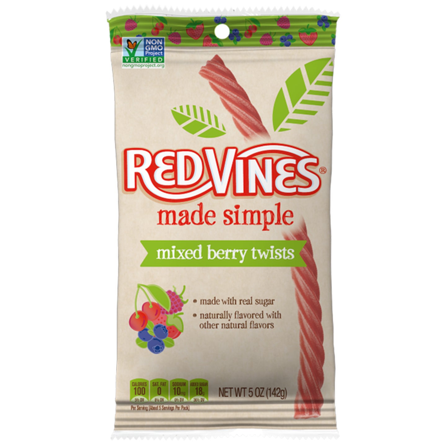 RED VINES Made Simple Mixed Berry Twists, front of 5oz bag