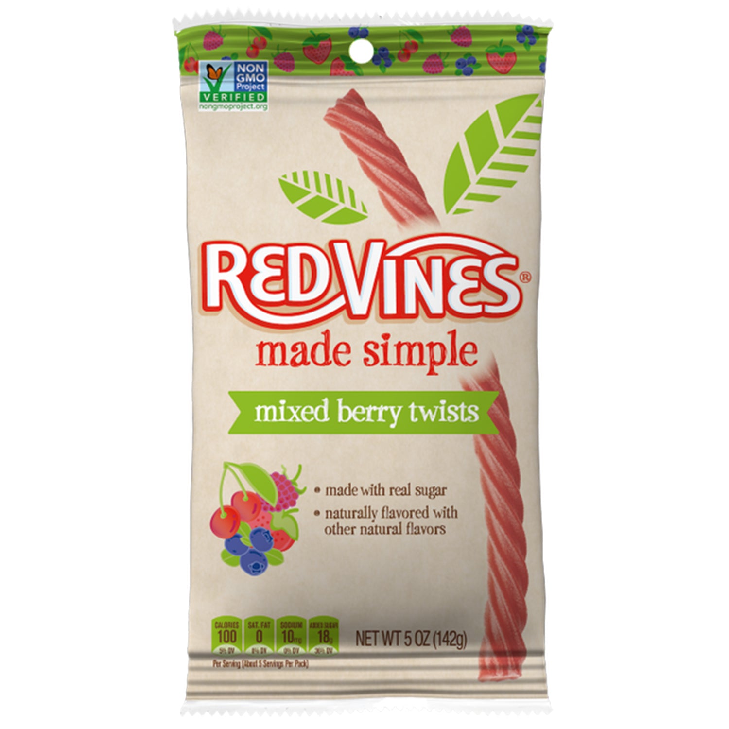 RED VINES Made Simple Mixed Berry Twists, front of 5oz bag