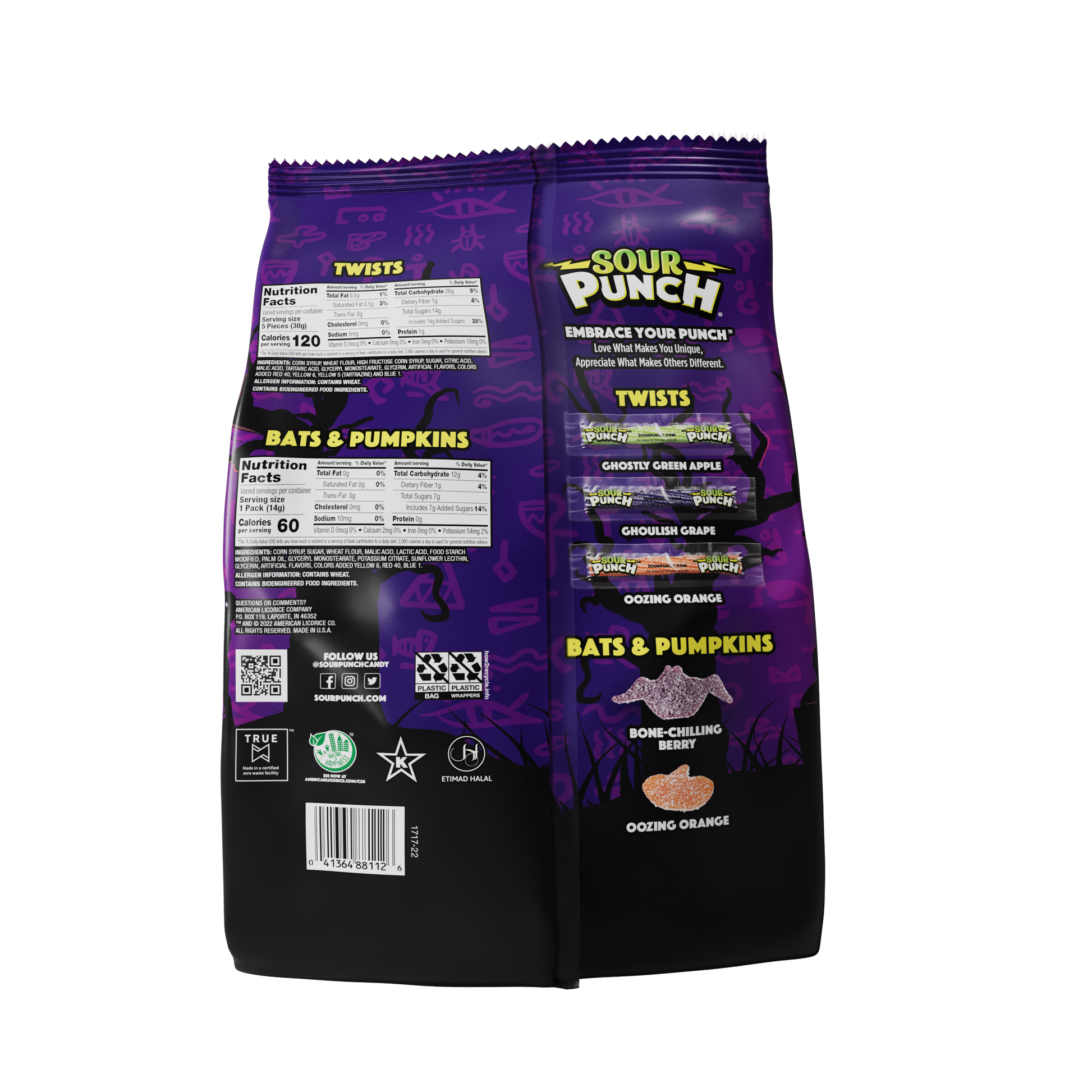 Back of SOUR PUNCH Mummy Mix Halloween Candy 35oz Bag