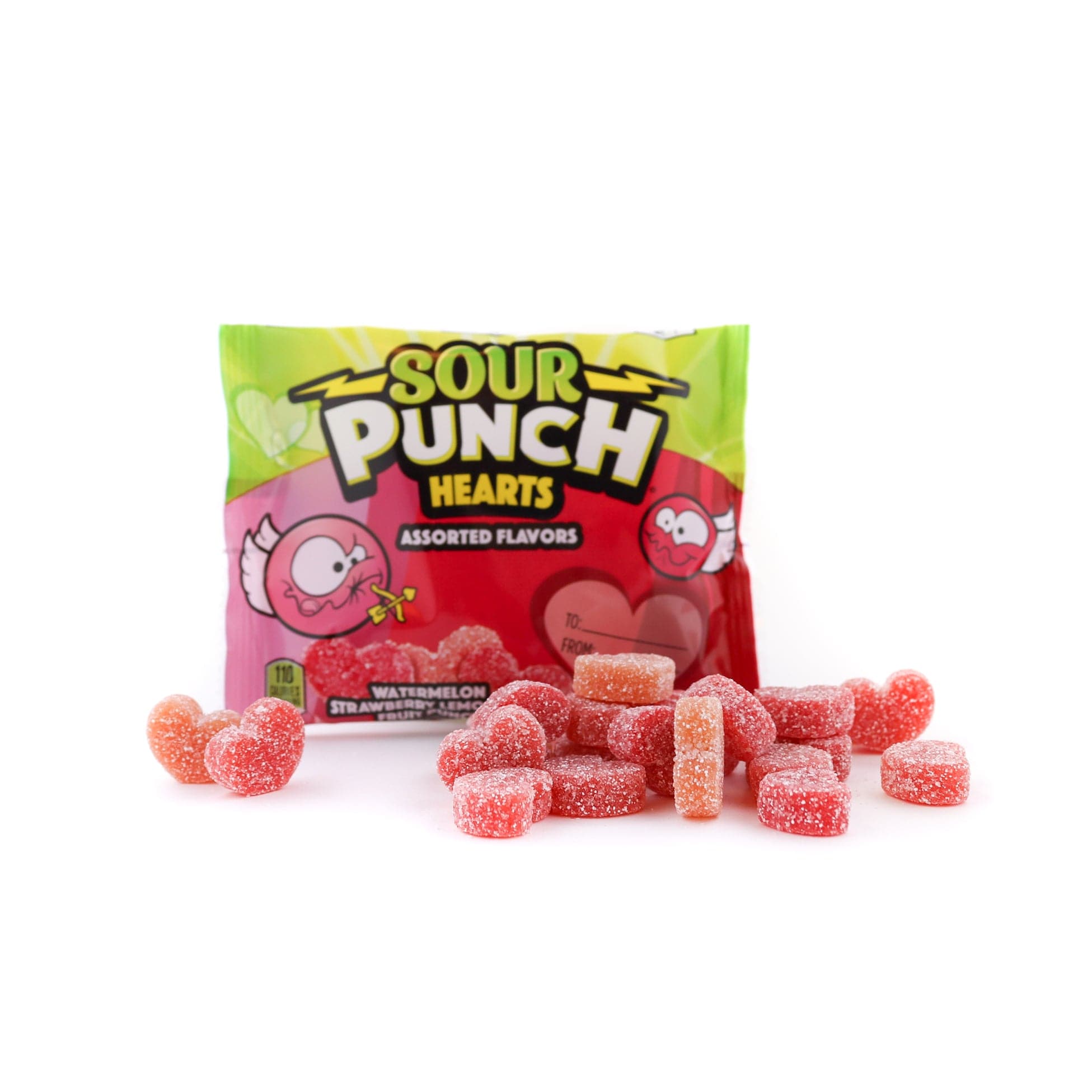 SOUR PUNCH Hearts valentine candy pouch with candy in front