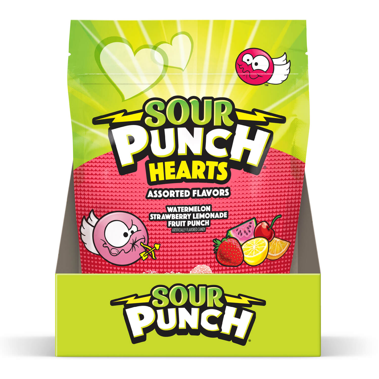 6 count box of SOUR PUNCH Valentine's Day Candy Hearts 8oz Bags