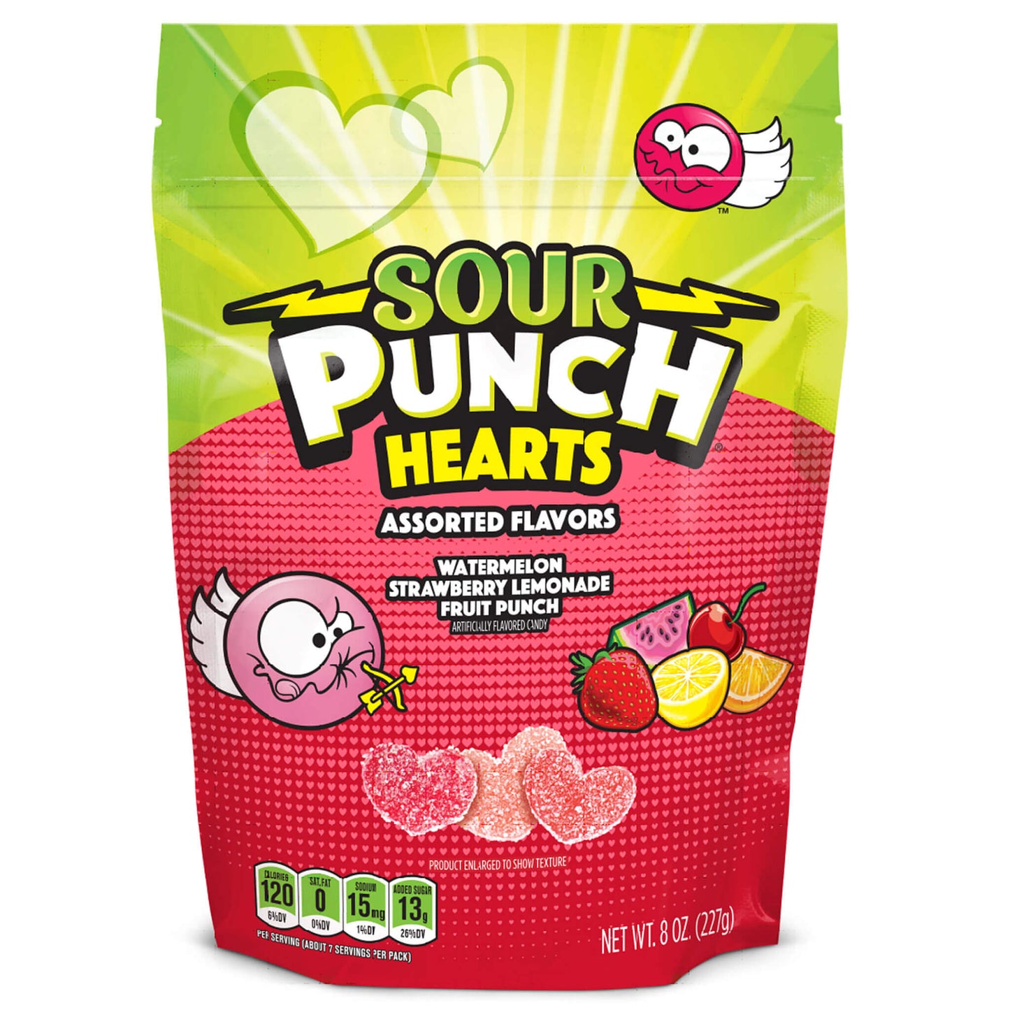 Front of SOUR PUNCH Valentine's Day Candy Hearts 8oz Bag