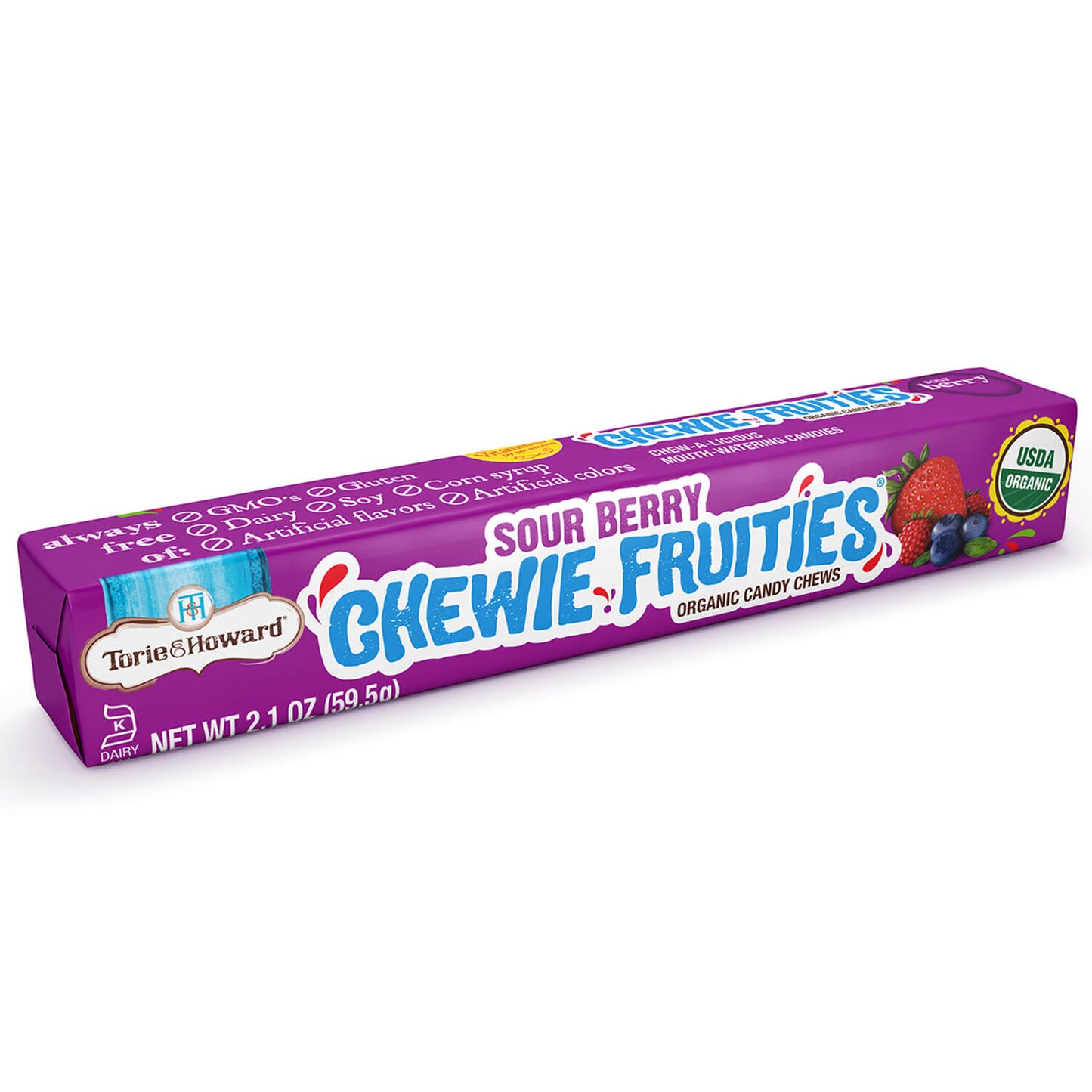 Torie & Howard Chewie Fruities Sour Berry Candy, Front of 2.1oz Stick Pack