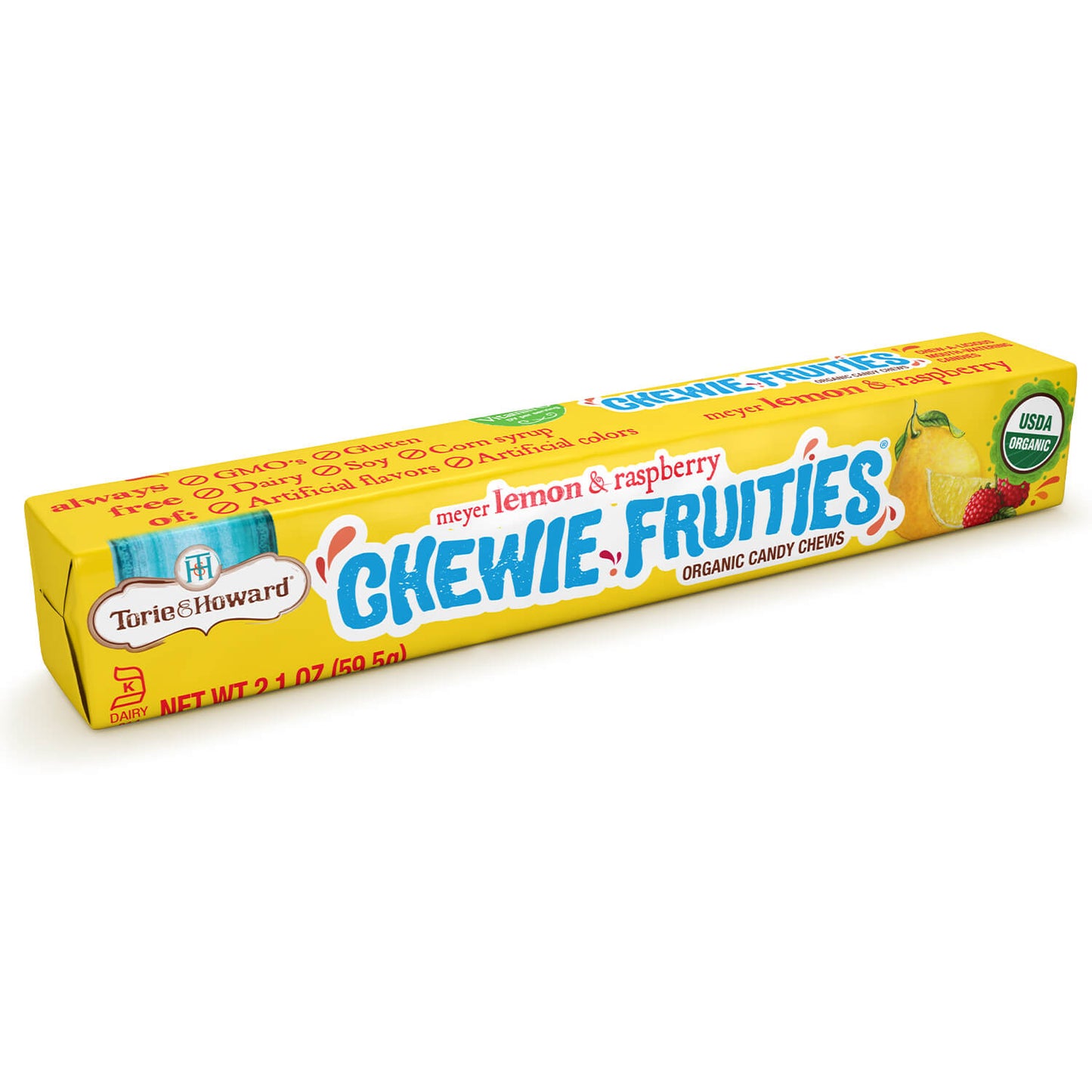 Torie & Howard Chewie Fruities Meyer Lemon & Raspberry Candy, Front of 2.1oz Stick Pack
