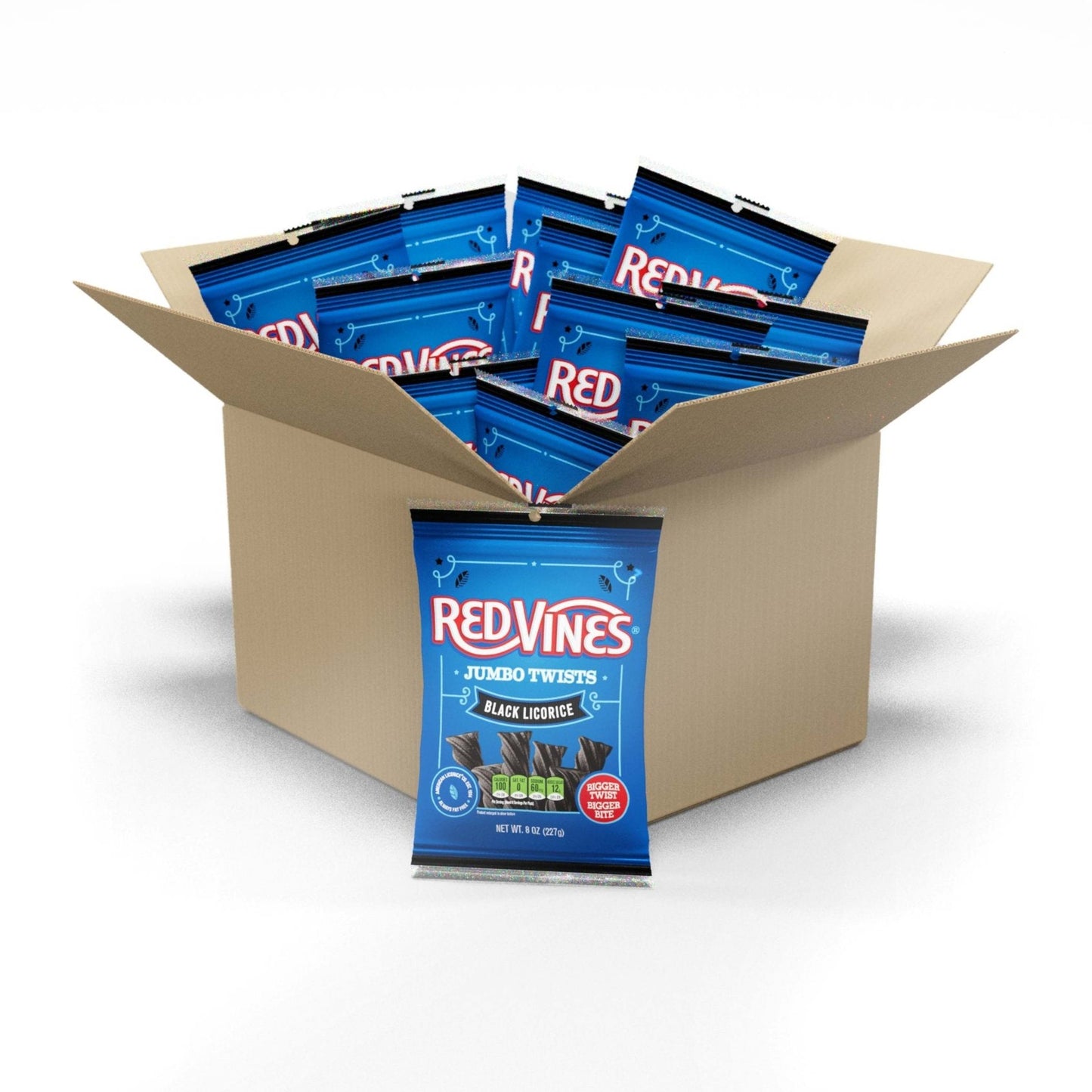 12 count box of RED VINES Black Licorice Jumbo Twists Candy 8oz bag