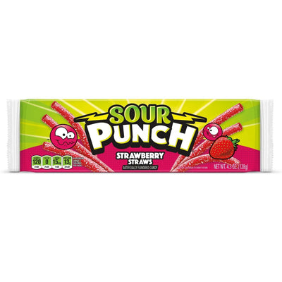 Sour Punch Strawberry Straws Front of Package - Sour Strawberry Straws - Sour Straw Candy