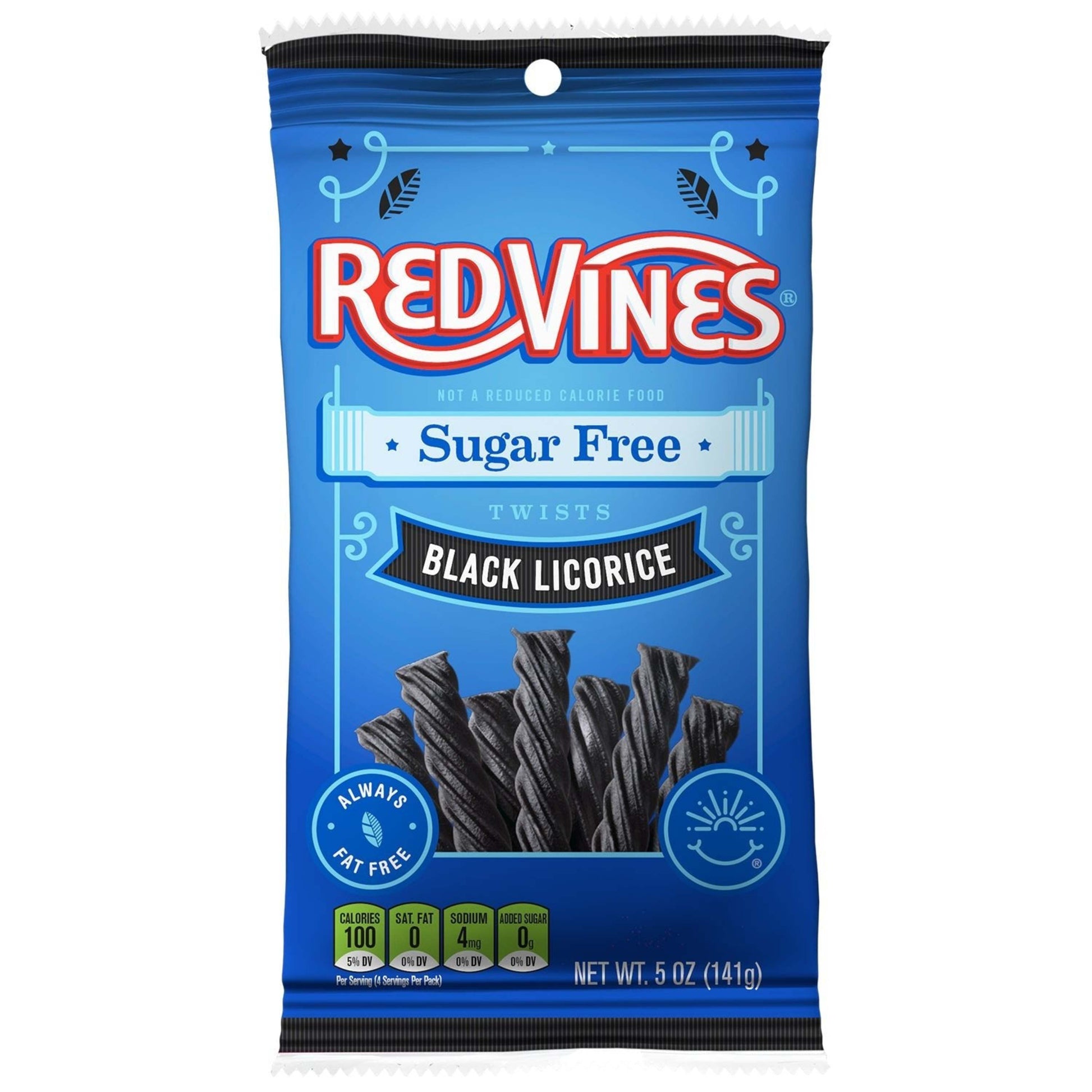 Front of RED VINES Sugar Free Black Licorice Twists 5oz bag